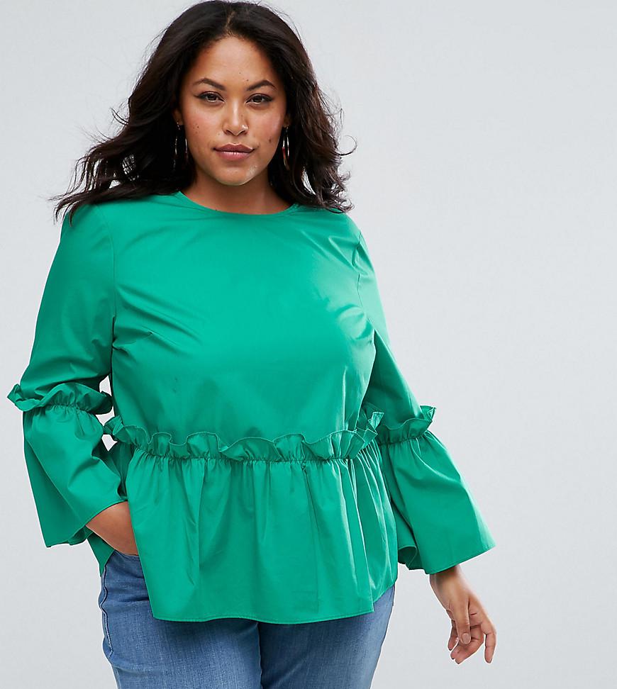 Lyst Asos Cotton Ruffle Smock Top in Green