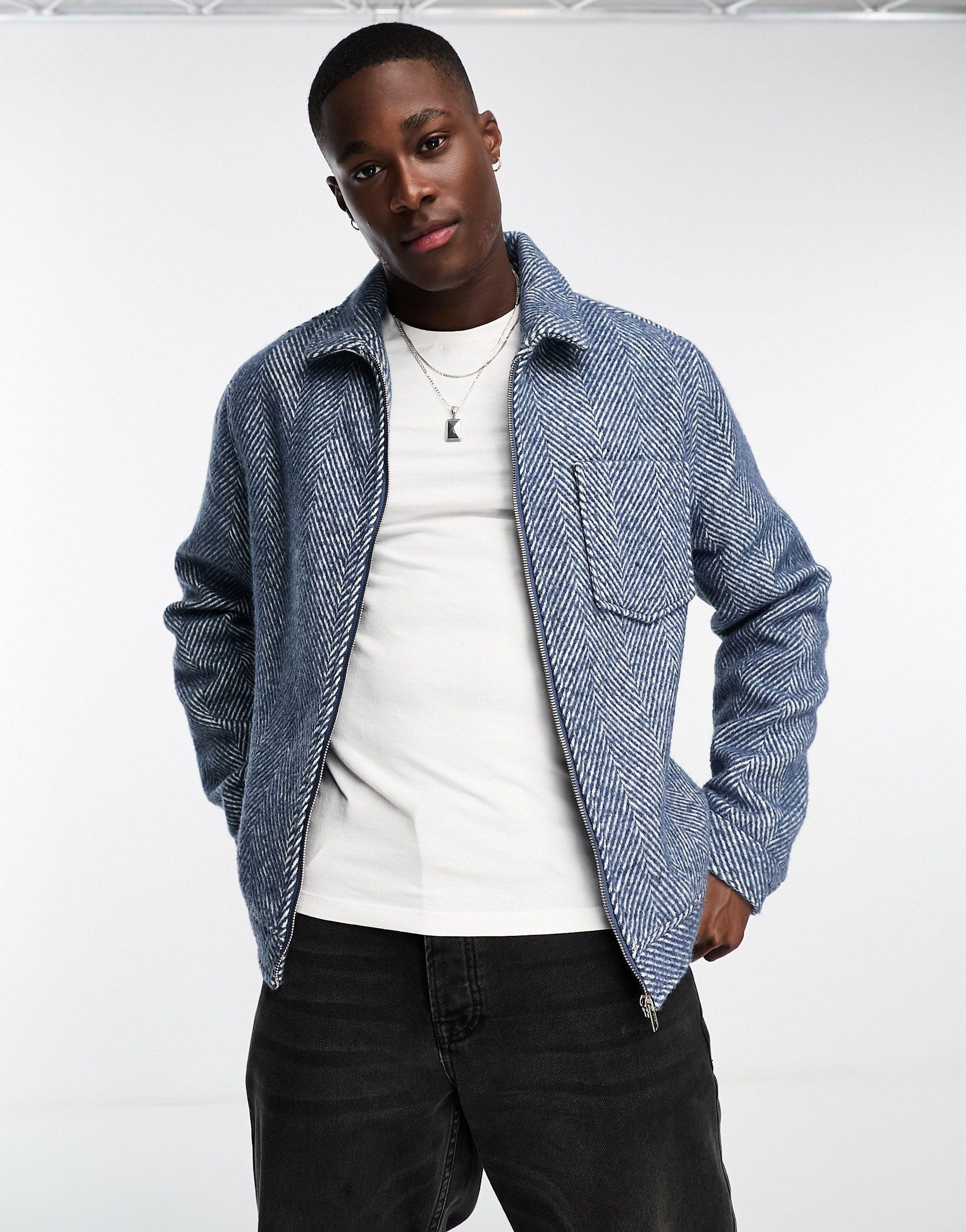 ASOS Wool Mix Varsity Jacket with Leather Sleeves in Black