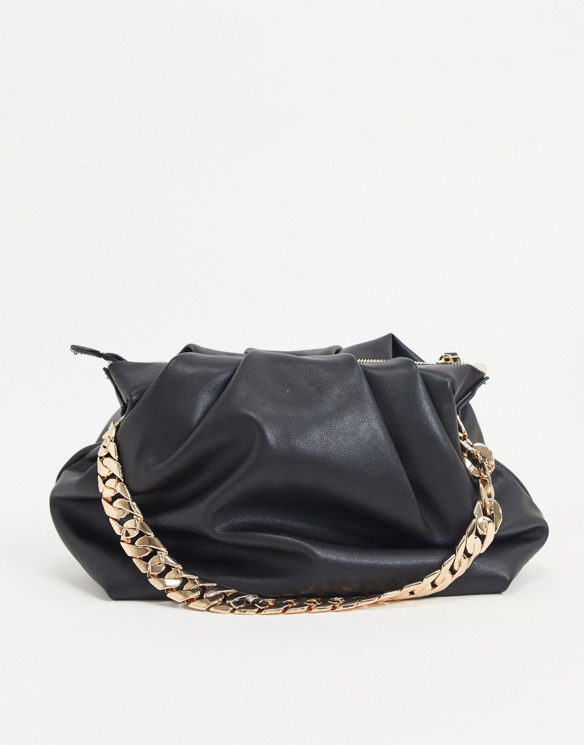 Mango Oversized Ruched Bag With Gold Chain Strap Black Lyst UK