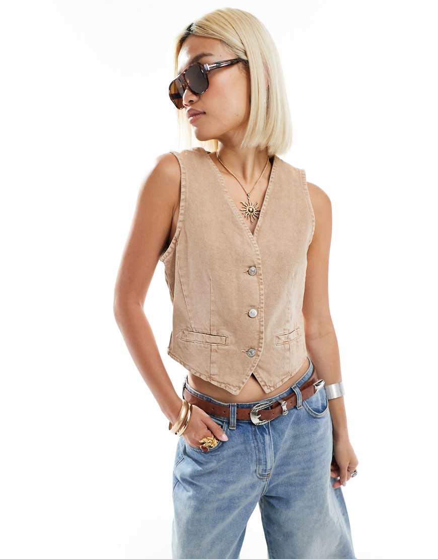 Denim Vest Mango Waistcoat Womens Mango Denim Waistcoat Brown Very