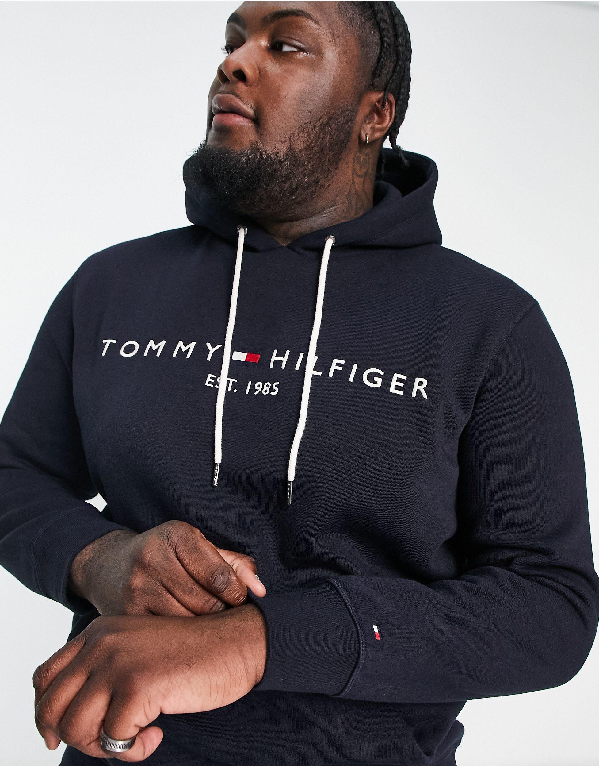 Tommy Hilfiger Big & Tall Embroidered Logo Cotton Blend Hoodie in Blue for  Men | Lyst