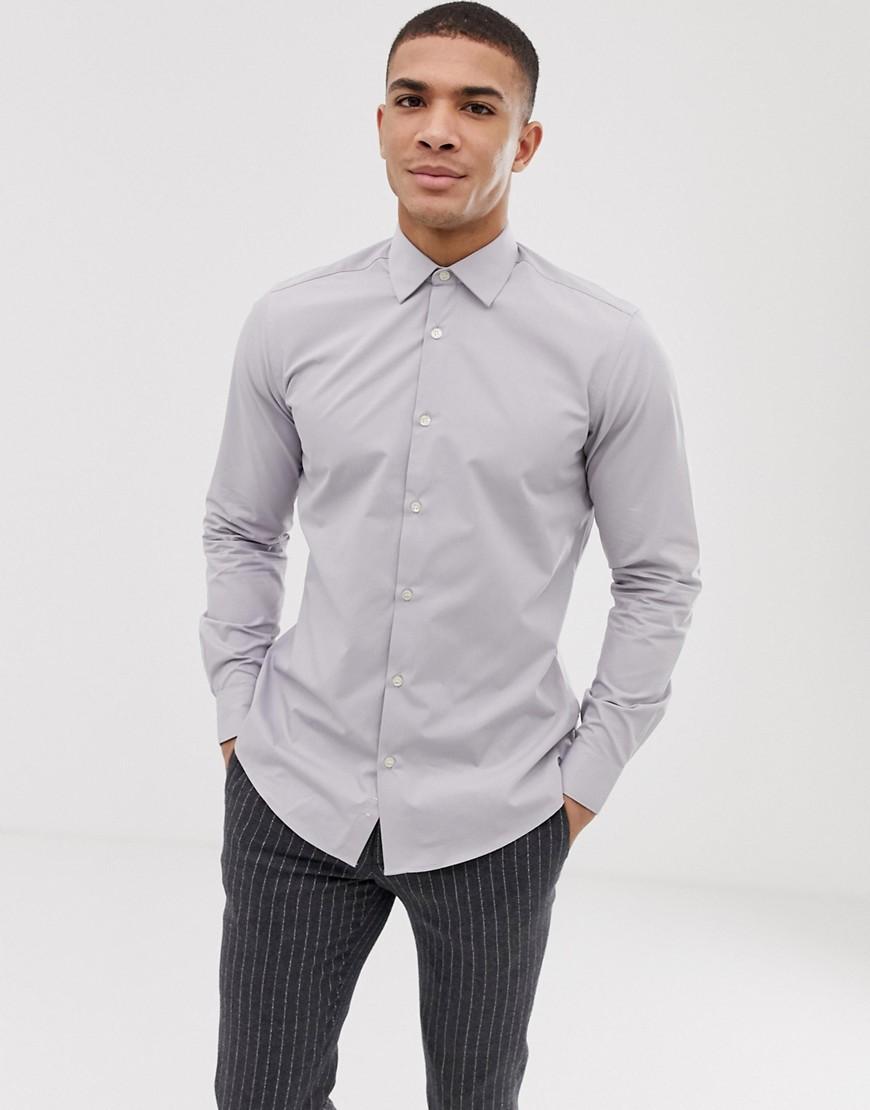 French Connection Plain Poplin Slim Fit Shirt in Gray for Men - Lyst