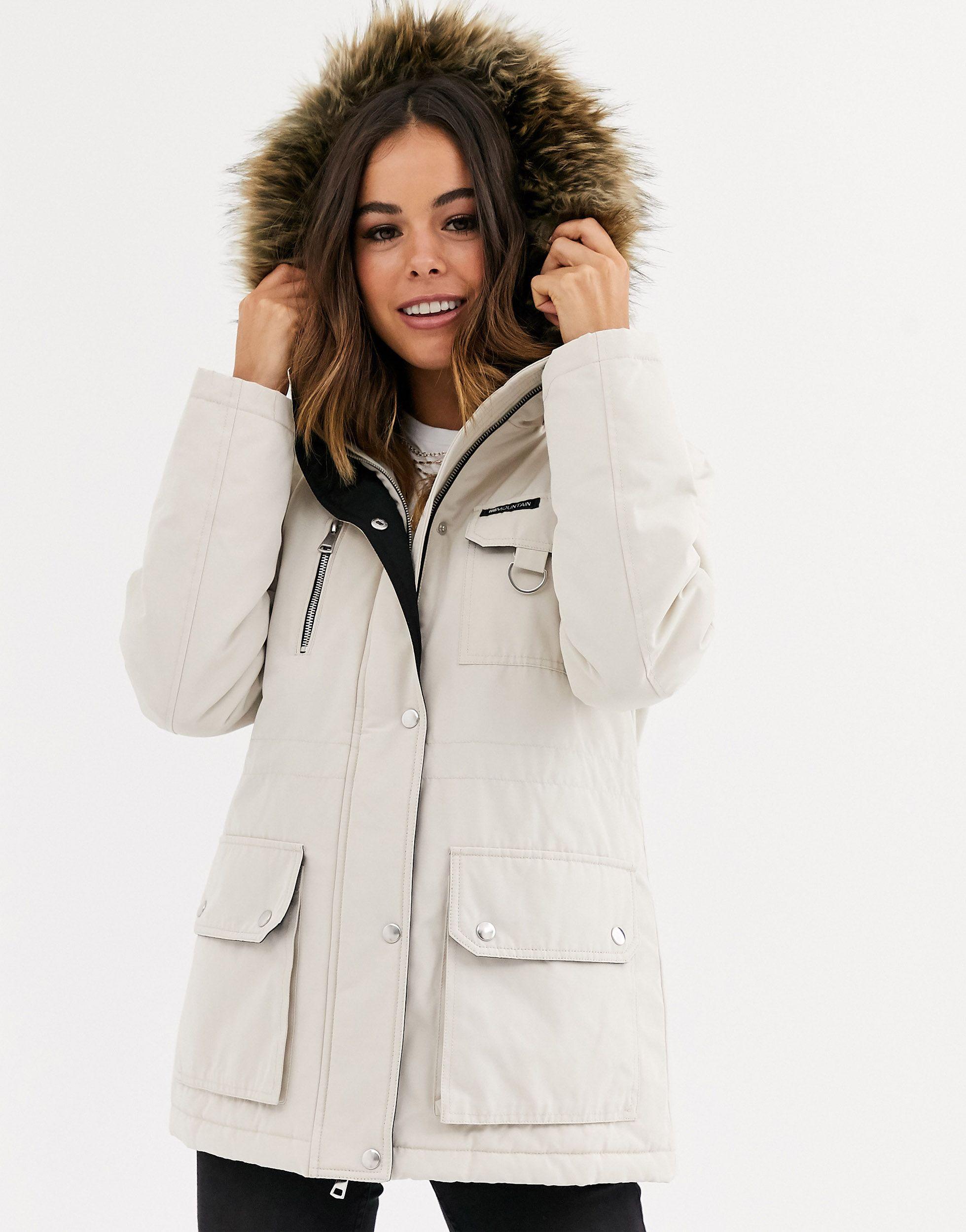 urban bliss stone faux fur trim padded parka coat