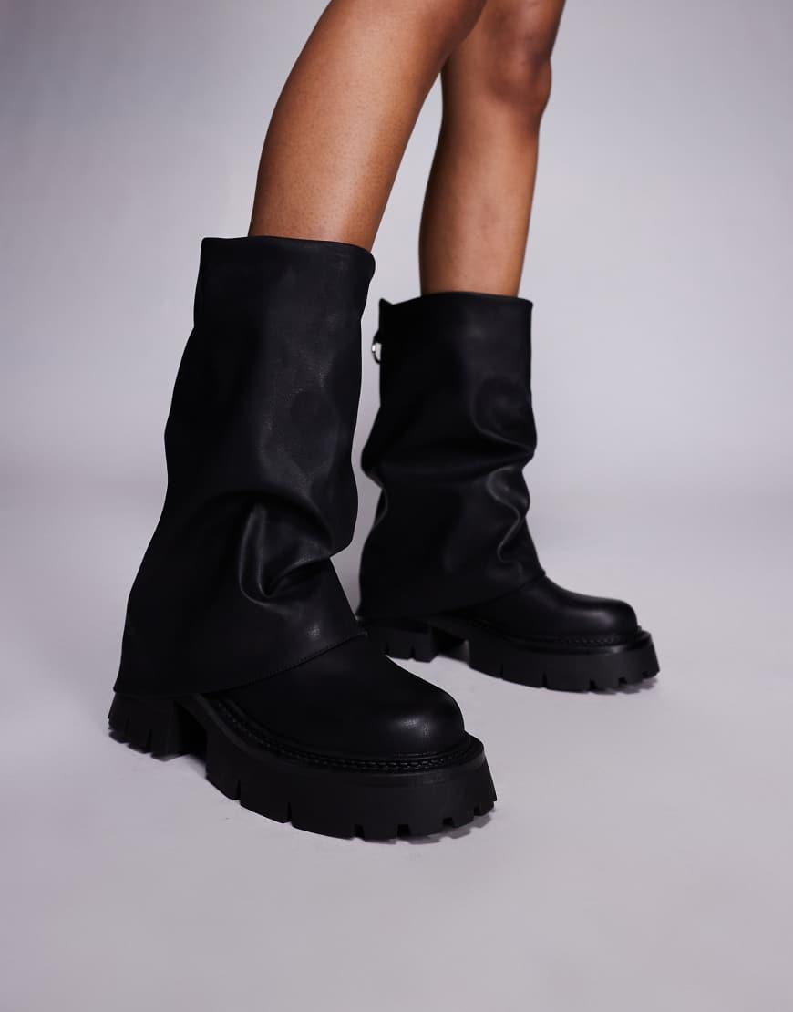 SIMMI Simmi London Wiz Foldover Chunky Low Ankle Boots in Black