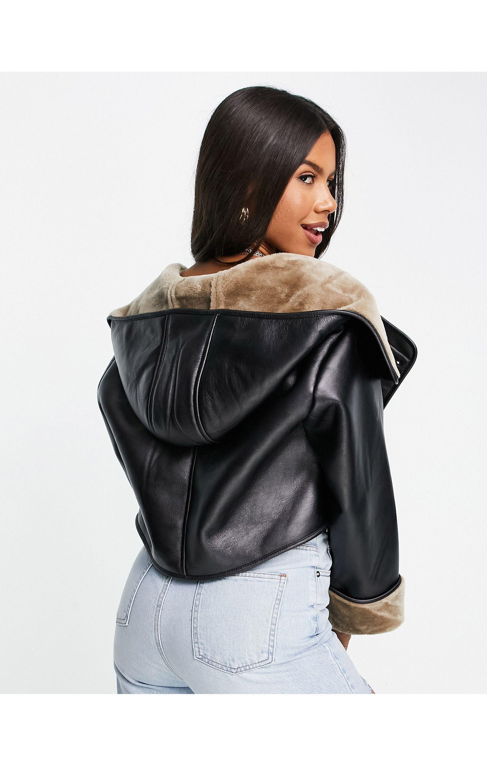 ASOS Bonded Luxe Cropped Aviator Jacket in Black | Lyst