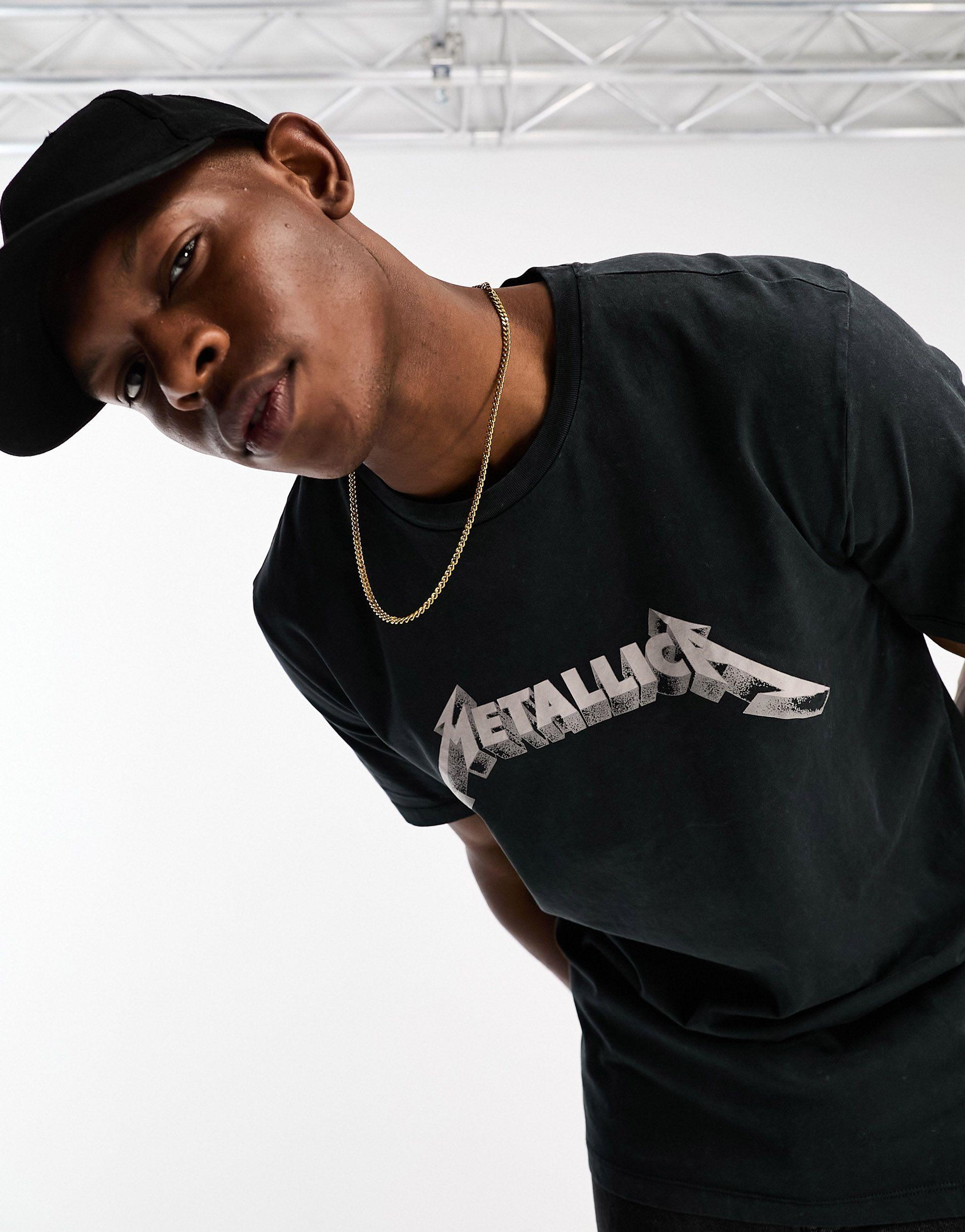 Bershka Metallica Print T-shirt in Black for Men | Lyst