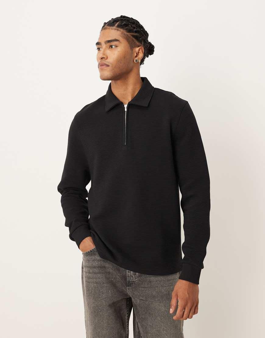 Felpa Nera Con Colletto A Coste E Zip Corta da Uomo di ASOS in