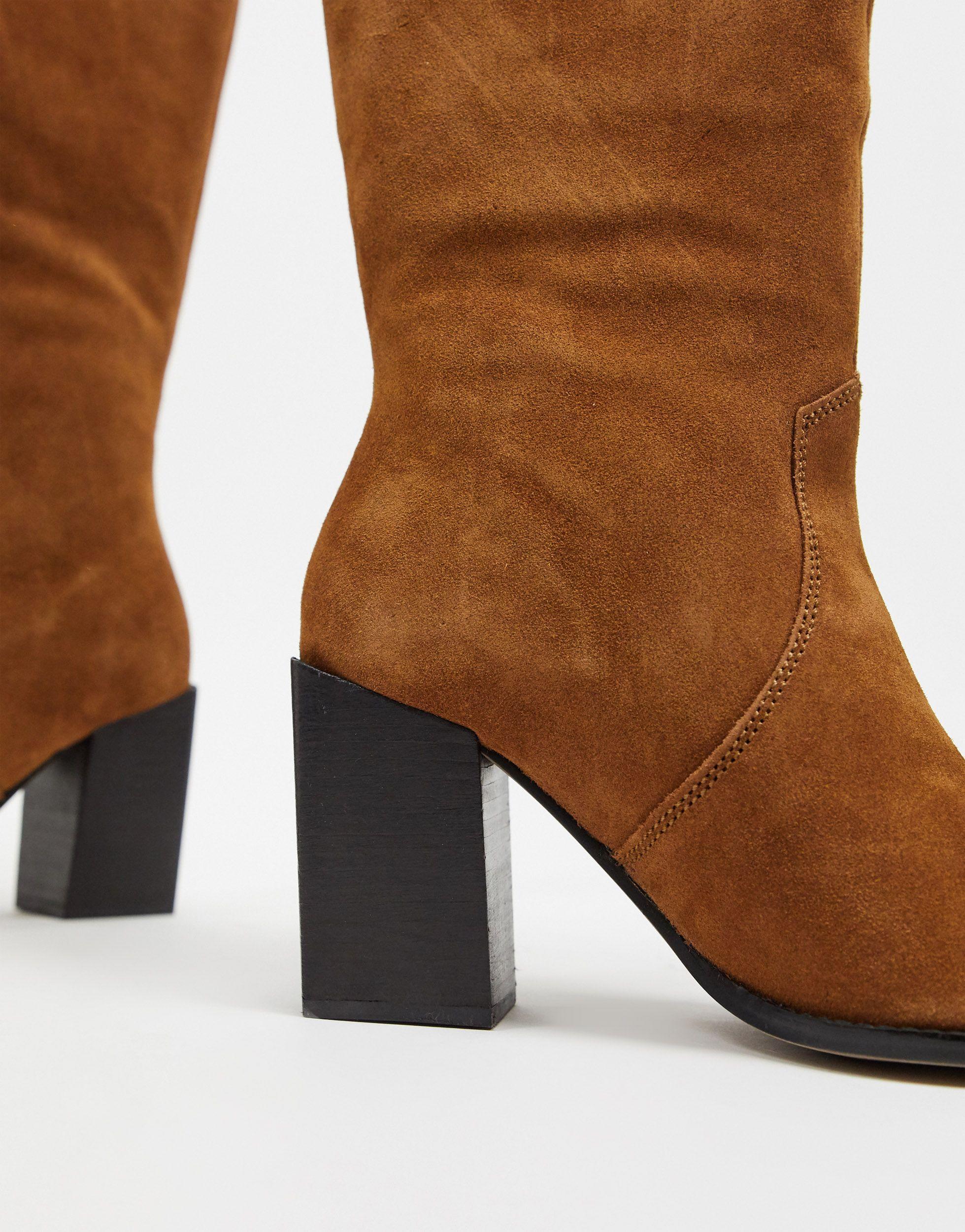 Mango Suede Slouchy Hi Leg Boots in Brown | Lyst