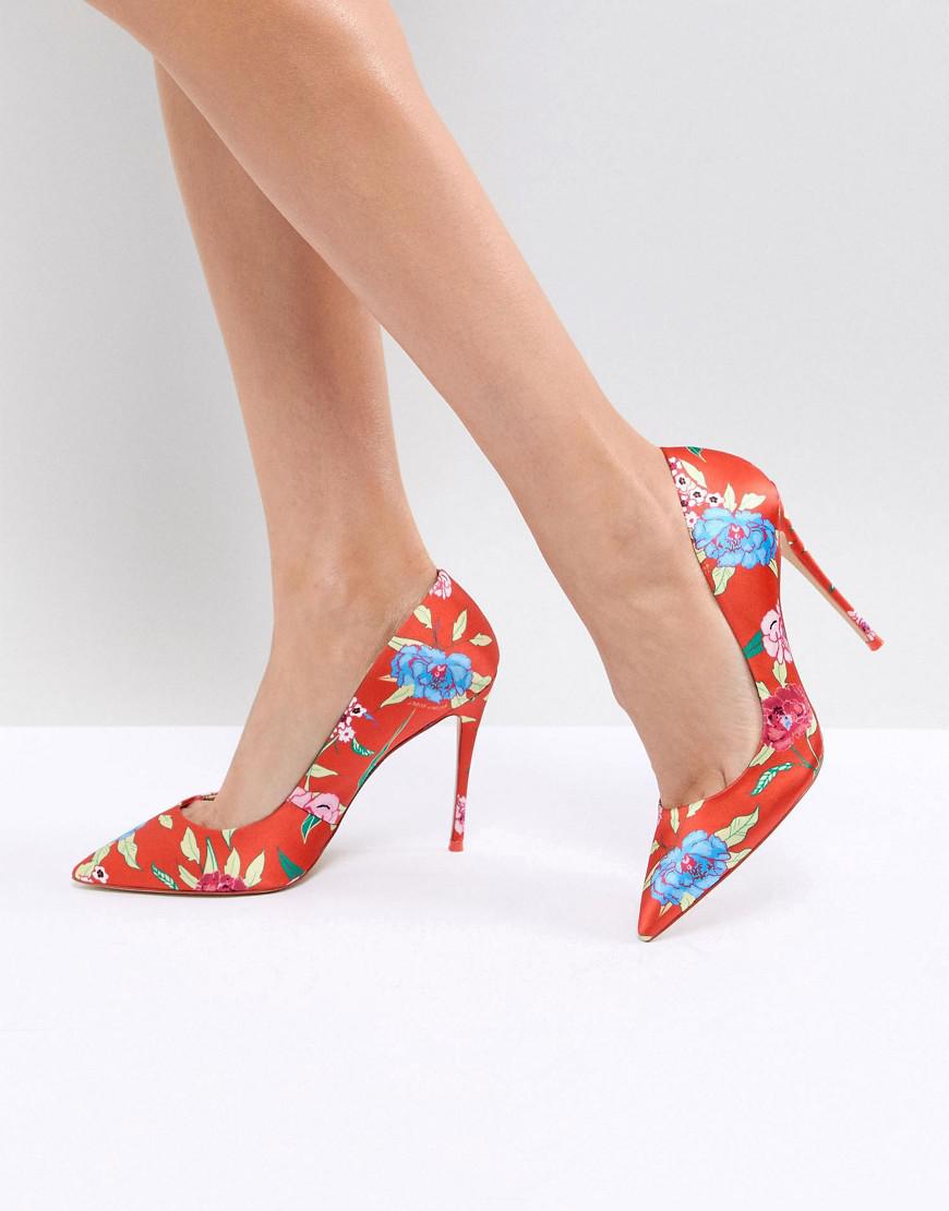 Betydelig Sommetider krysantemum ALDO Leather Heeled Court Shoe In Red Floral Print in Orange - Lyst