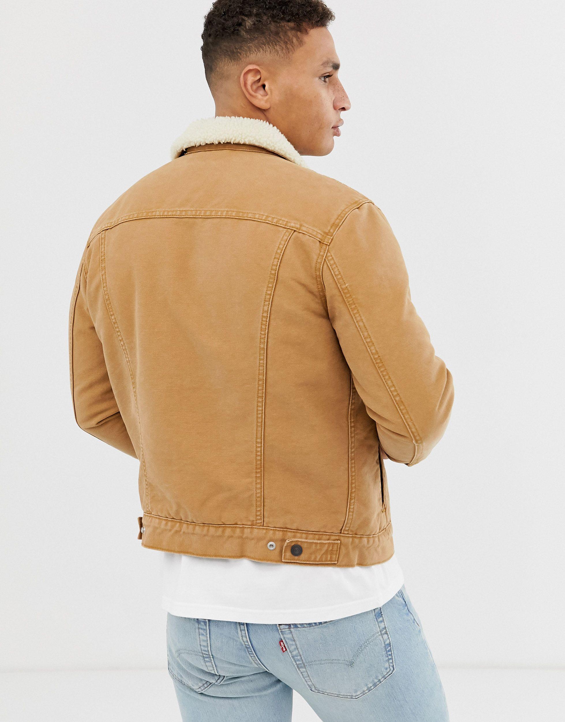 Borg Lined Canvas Trucker Jacket 