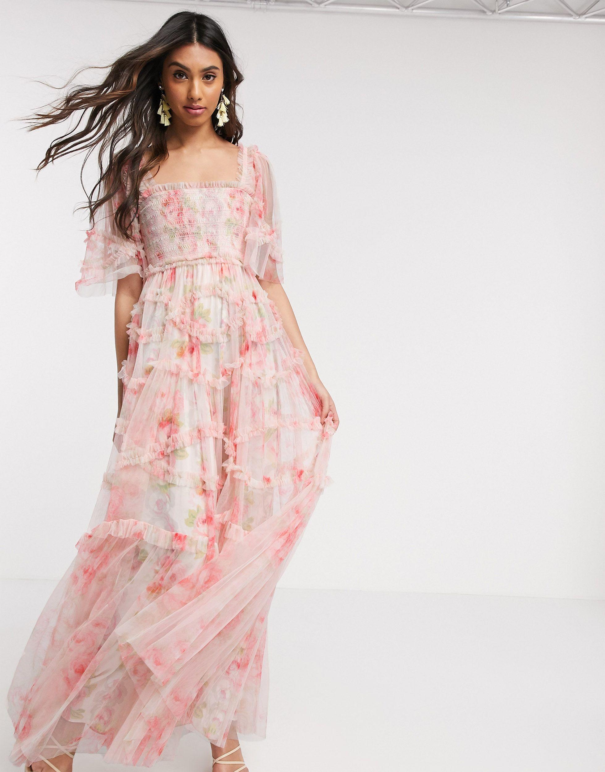 Needle & Thread Synthetic Ruby Bloom Draped Tulle Maxi Dress in Pink | Lyst
