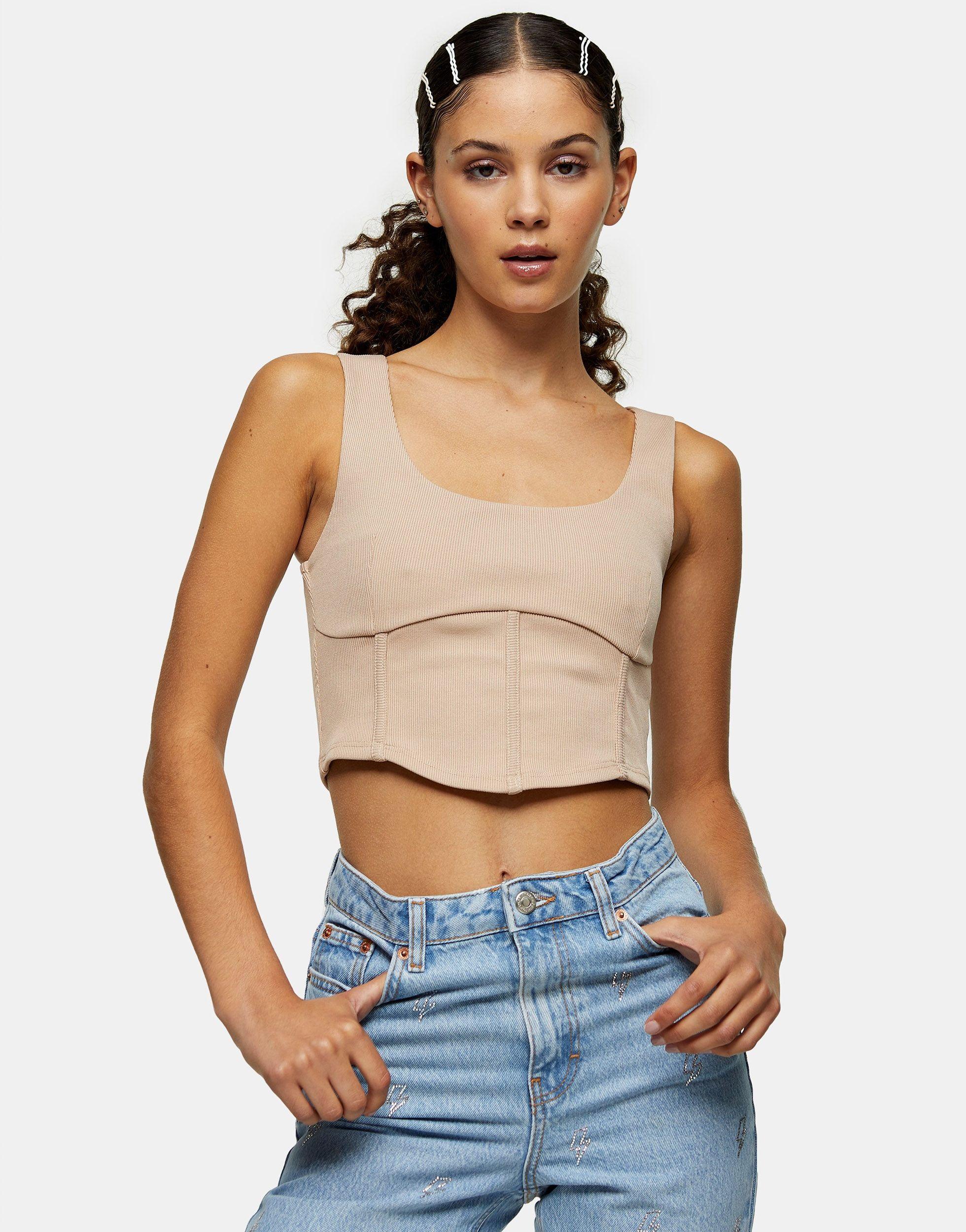 needle Bowling Lionel Green Street TOPSHOP Ribbed Corset Top in Brown | Lyst