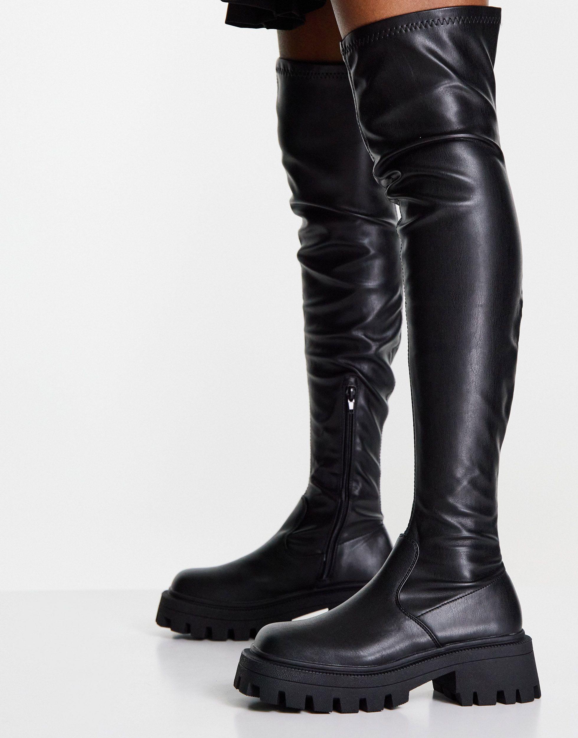 ASOS Petite Kassidy Chunky Square Toe Over The Knee Boots in Black | Lyst