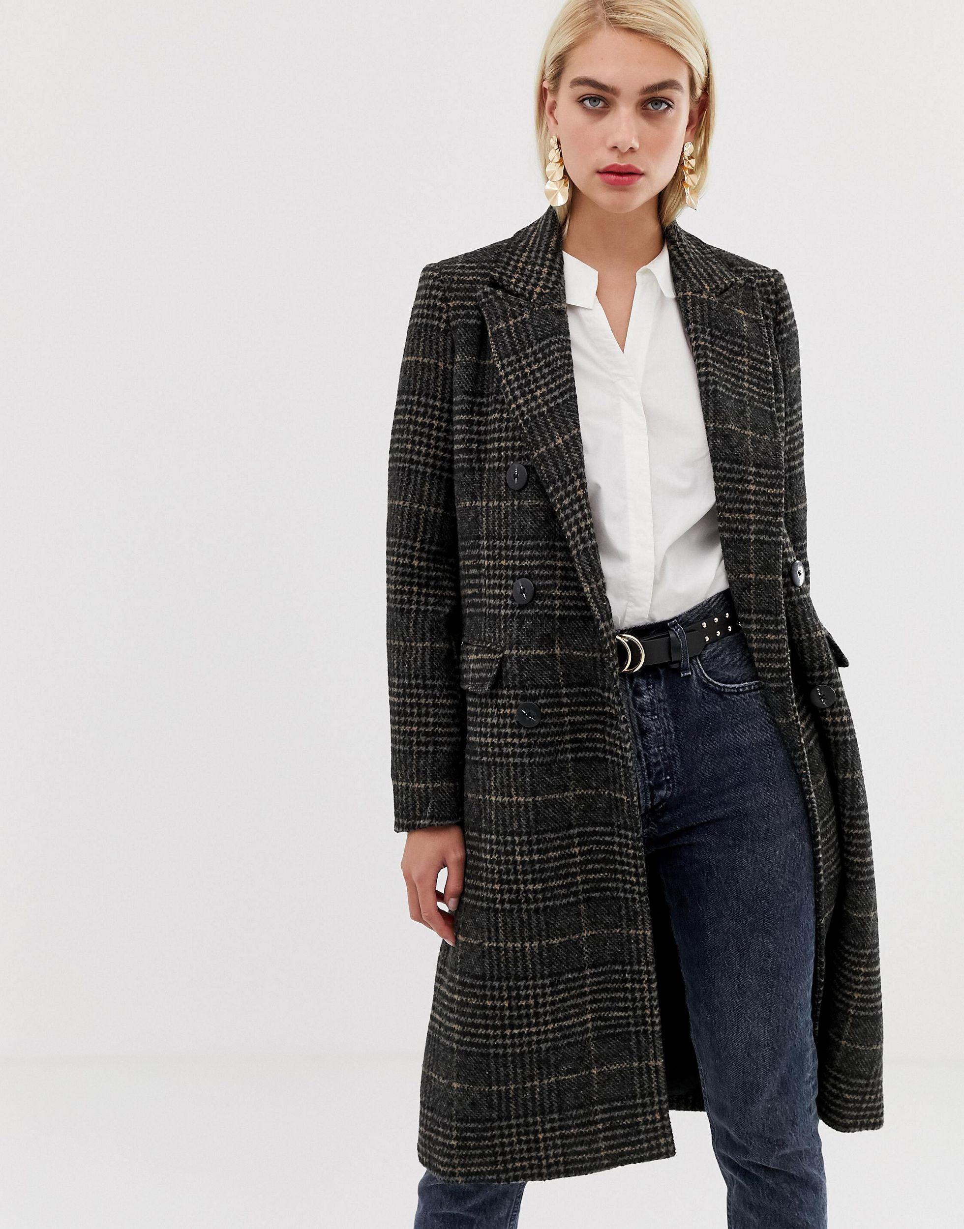 Vero Moda Synthetic Check Tailored Coat in Brown - Lyst