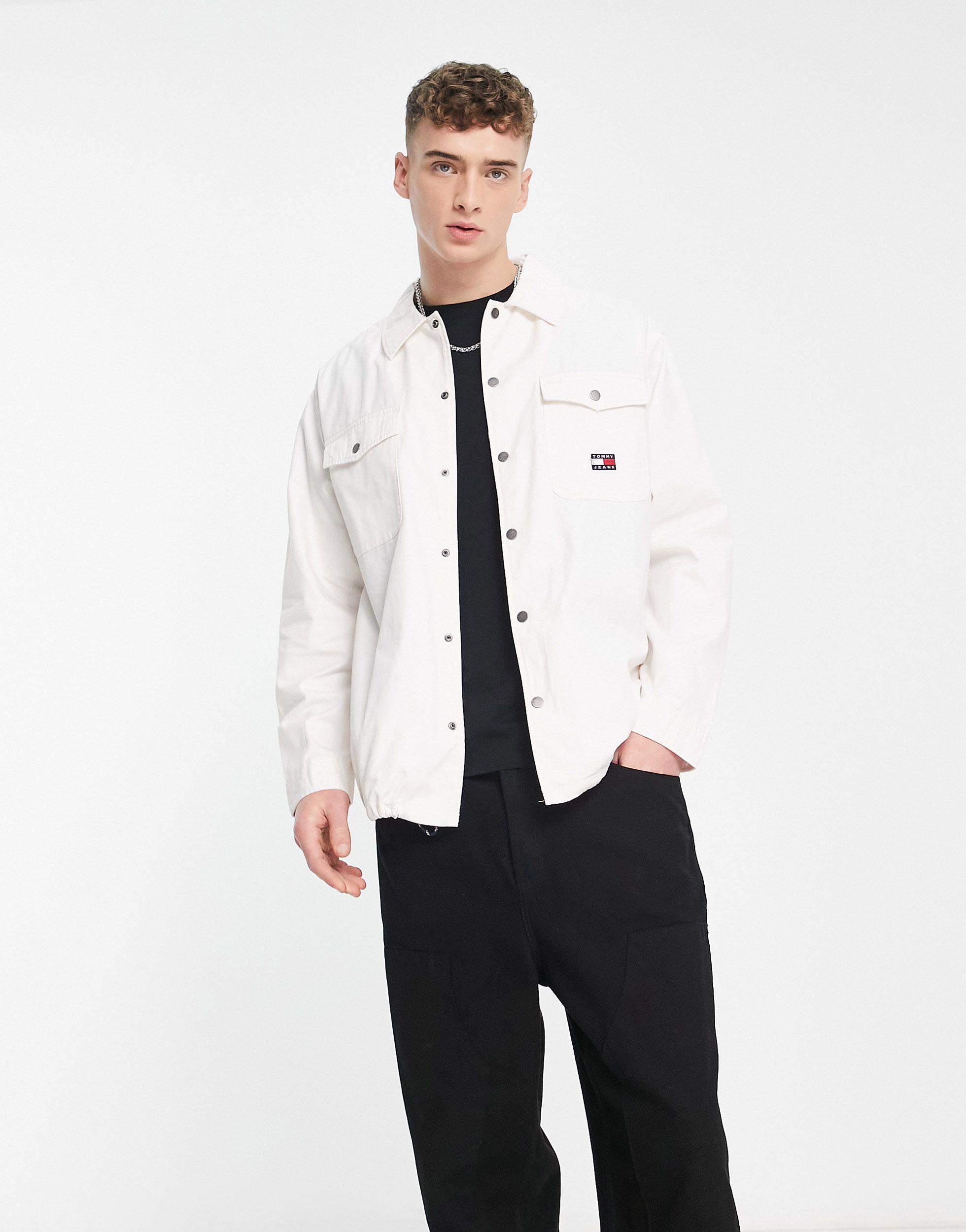 Tommy Hilfiger Flag Logo Overshirt in White | Lyst