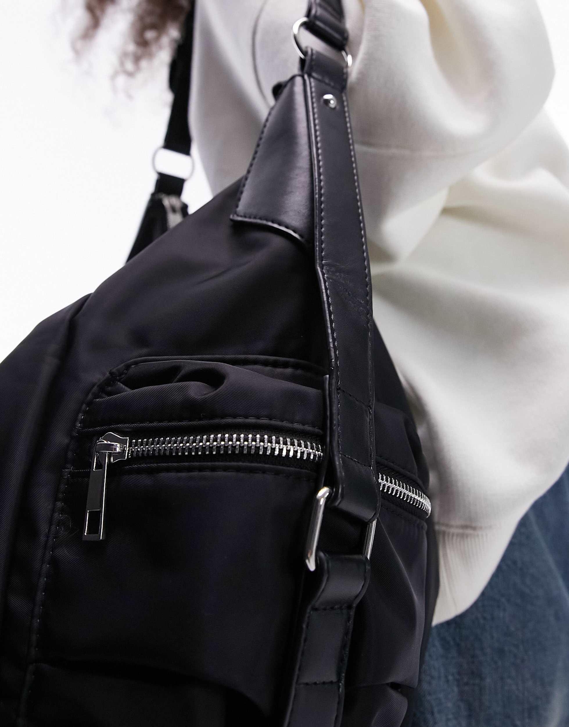 TOPSHOP Tate Slouchy Nylon Tote Bag With Pocket Detail in Black Lyst