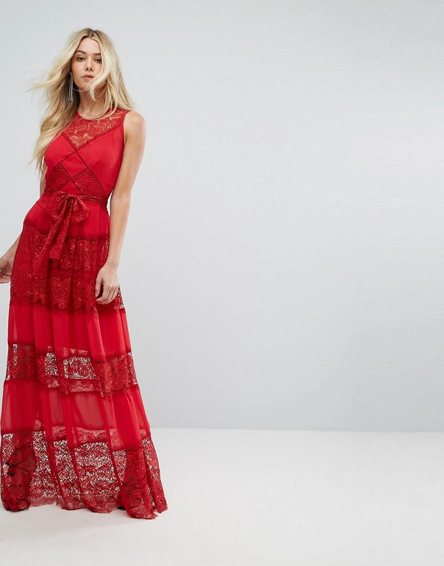 red tiered maxi dress