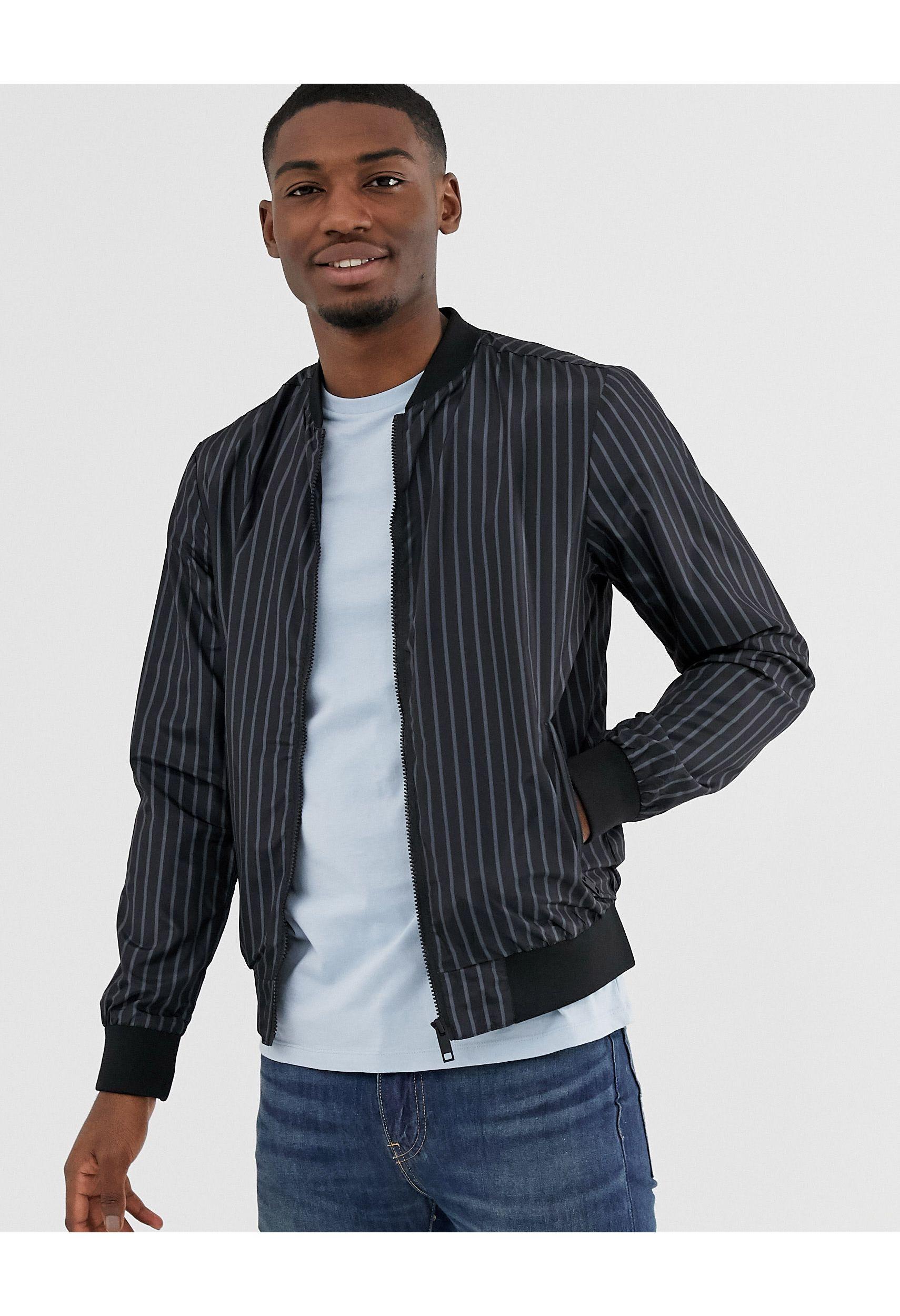 Brave Soul Pinstripe Bomber Jacket in Black for Men | Lyst