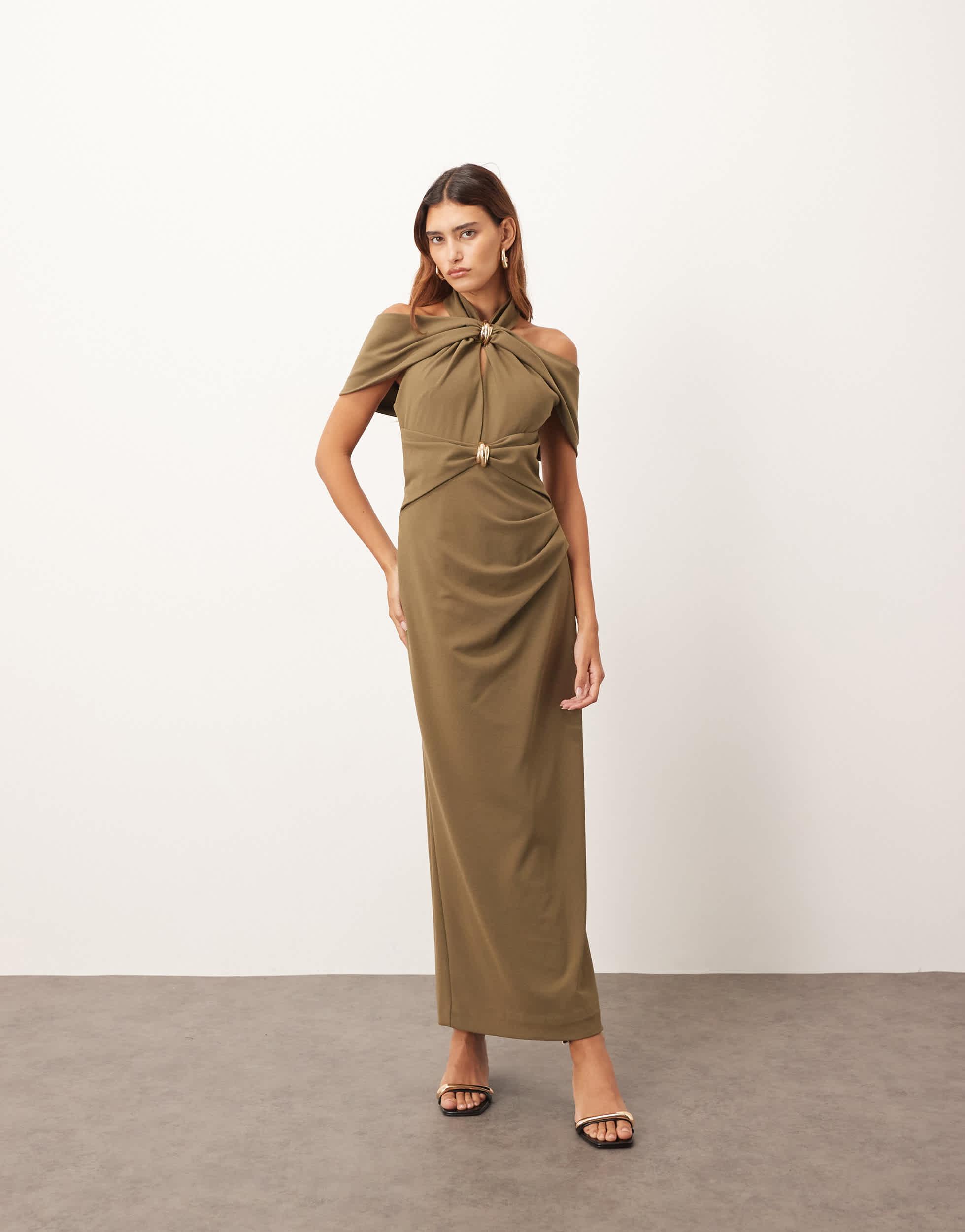 slim fit dress slacks The Era Of Empires V Neck Hardware Dress With Neck Tie main image 1