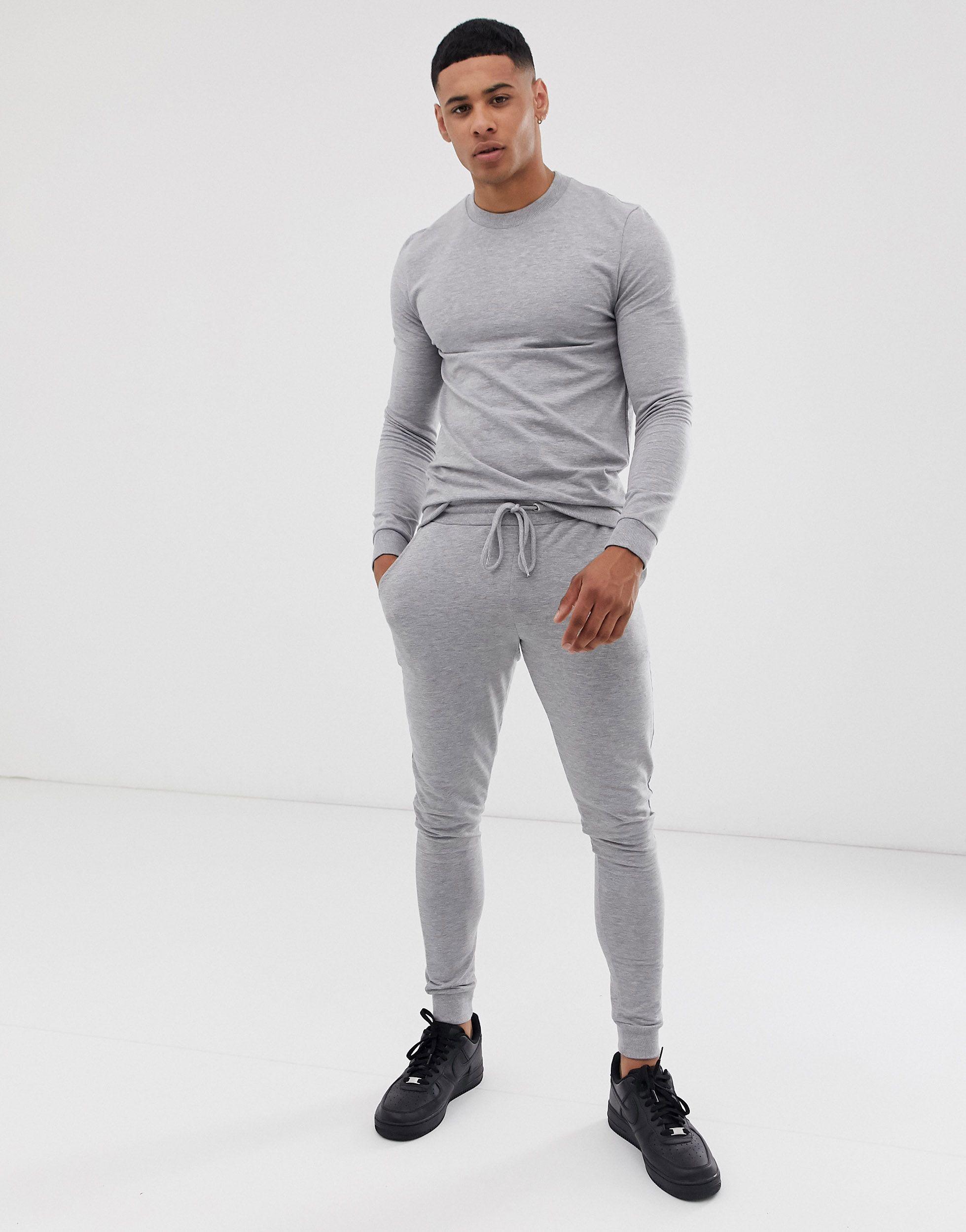 Tuta sportiva attillata grigio mélangeASOS in Cotone da Uomo colore Grigio  | Lyst