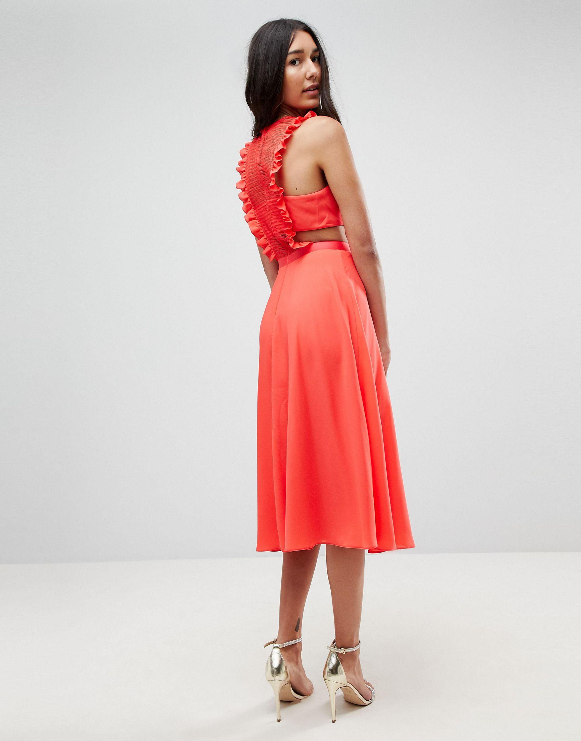 asos lace pinafore pleated midi dress