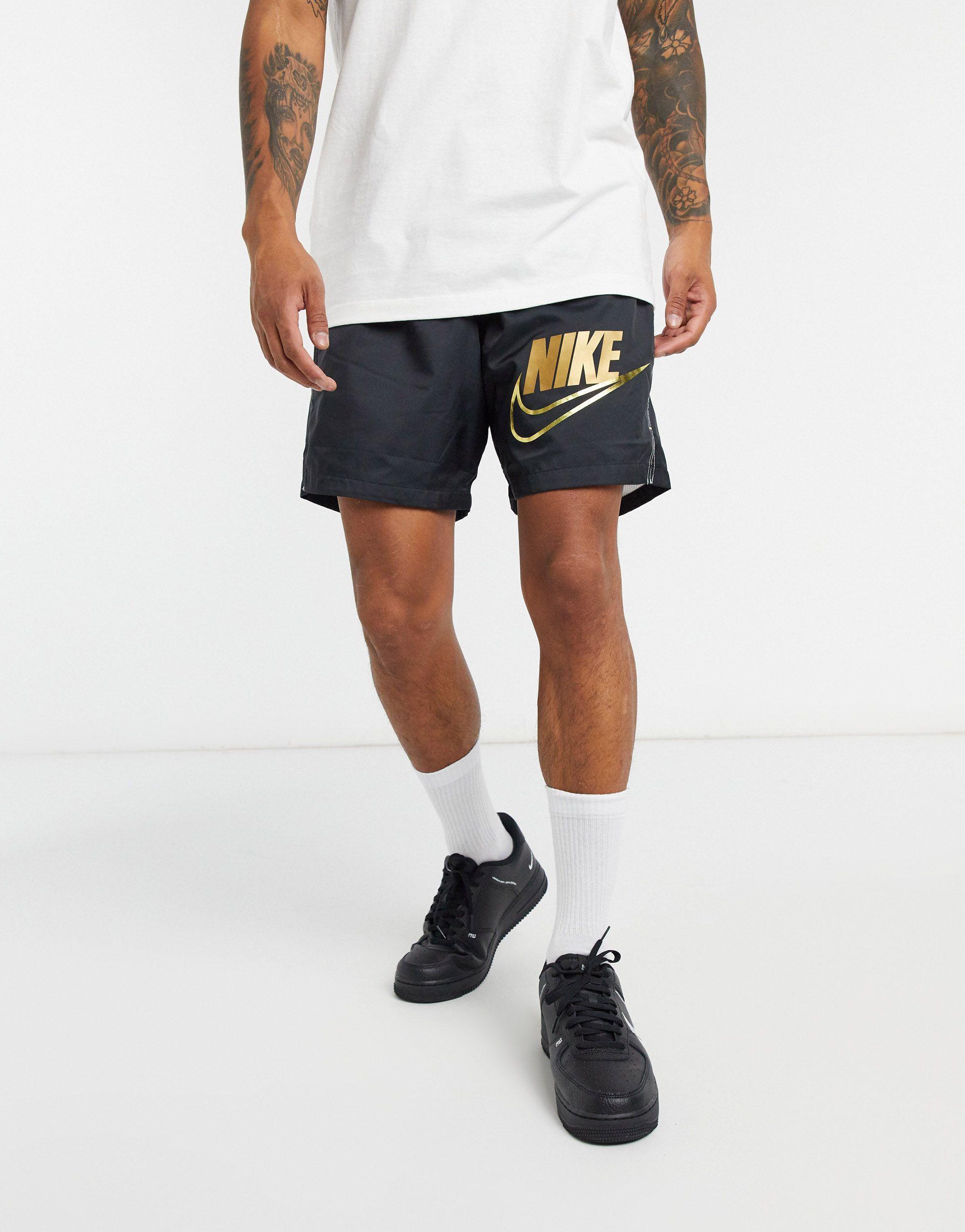 Nike Synthetic Metallic Woven Flow Shorts in Black/Gold (Black) for Men |  Lyst