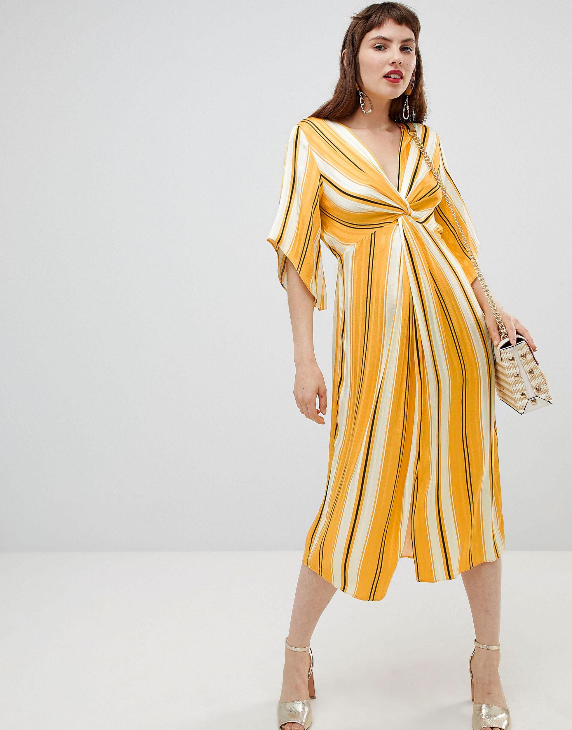 river island midi dress with belt detail in yellow