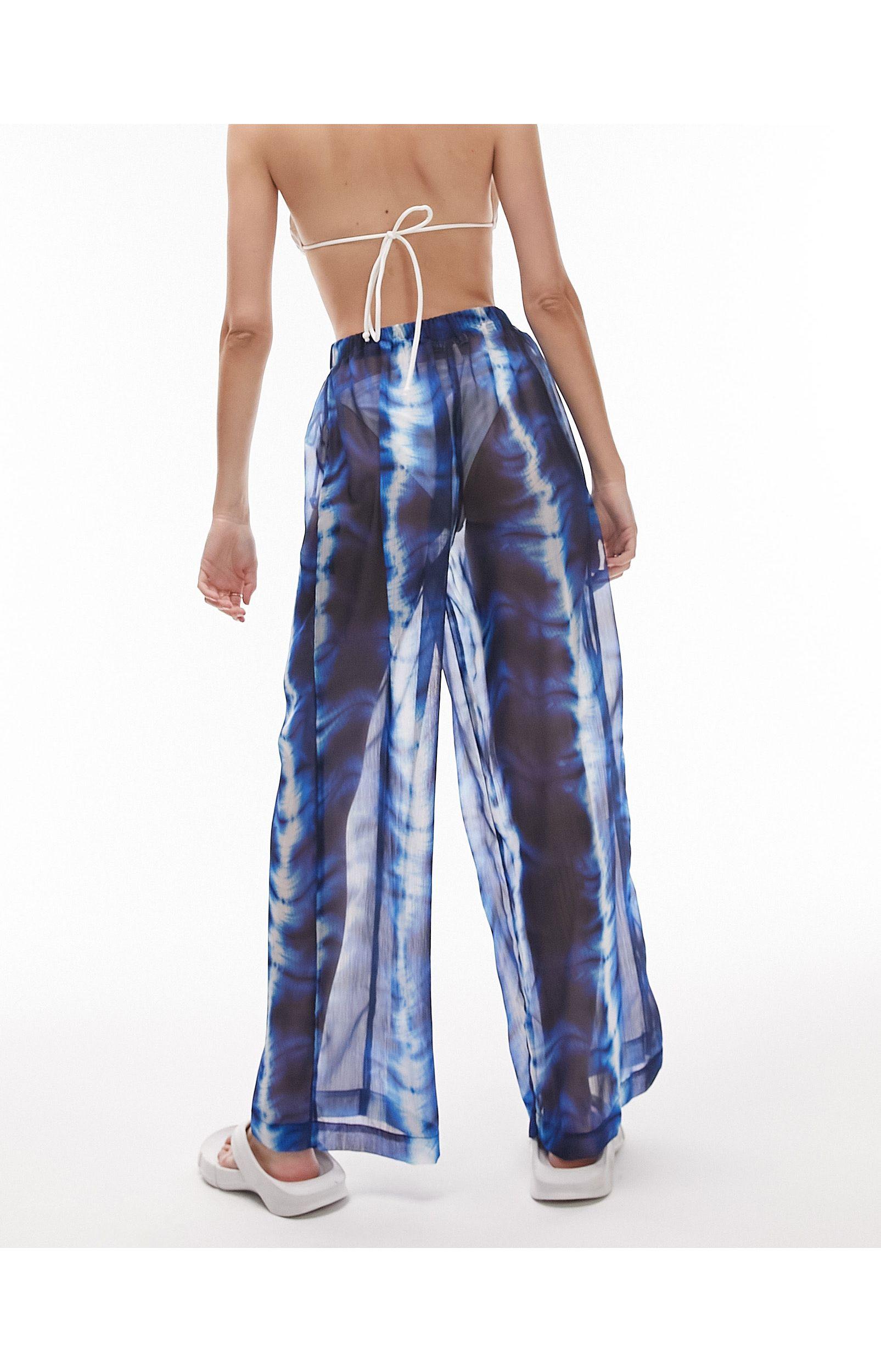 Topshop Unique Batik Print Chiffon Beach Pants in Blue | Lyst