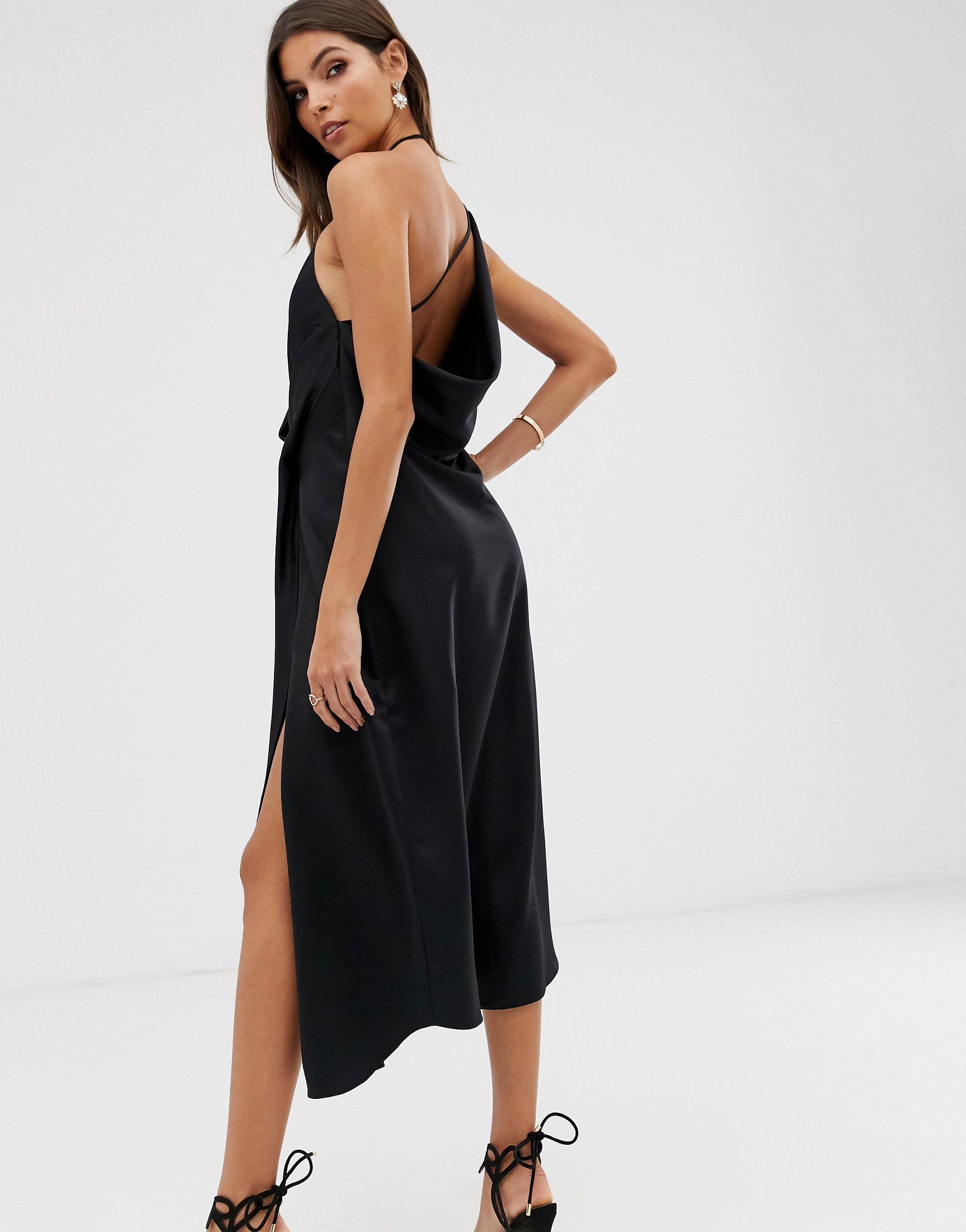 asos design minimal drape midi dress in satin