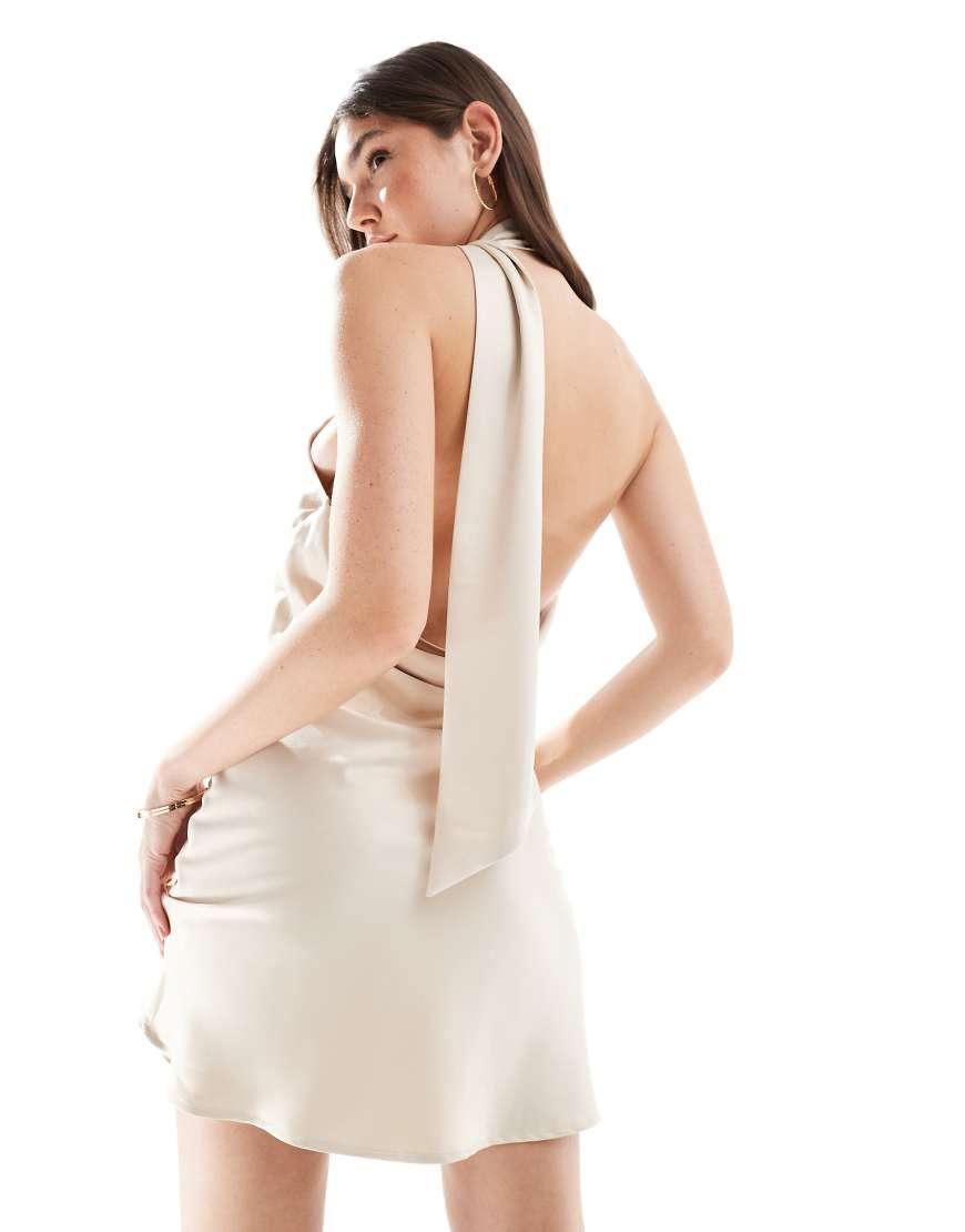 Pimkie Satin One Shoulder Backless Choker Detail Mini Dress in