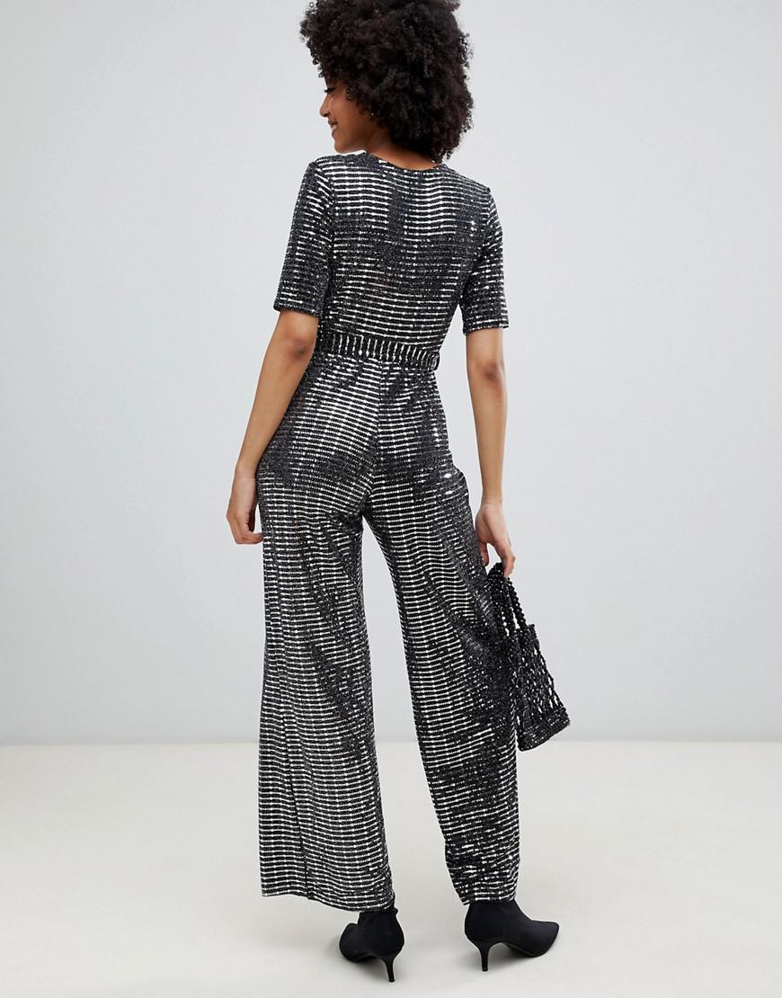 new look wrap jumpsuit in silver glitter