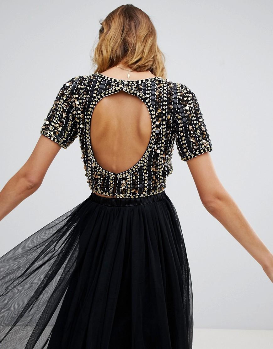 LACE & BEADS Embellished Crop Top In Multi Black Sequin | Lyst