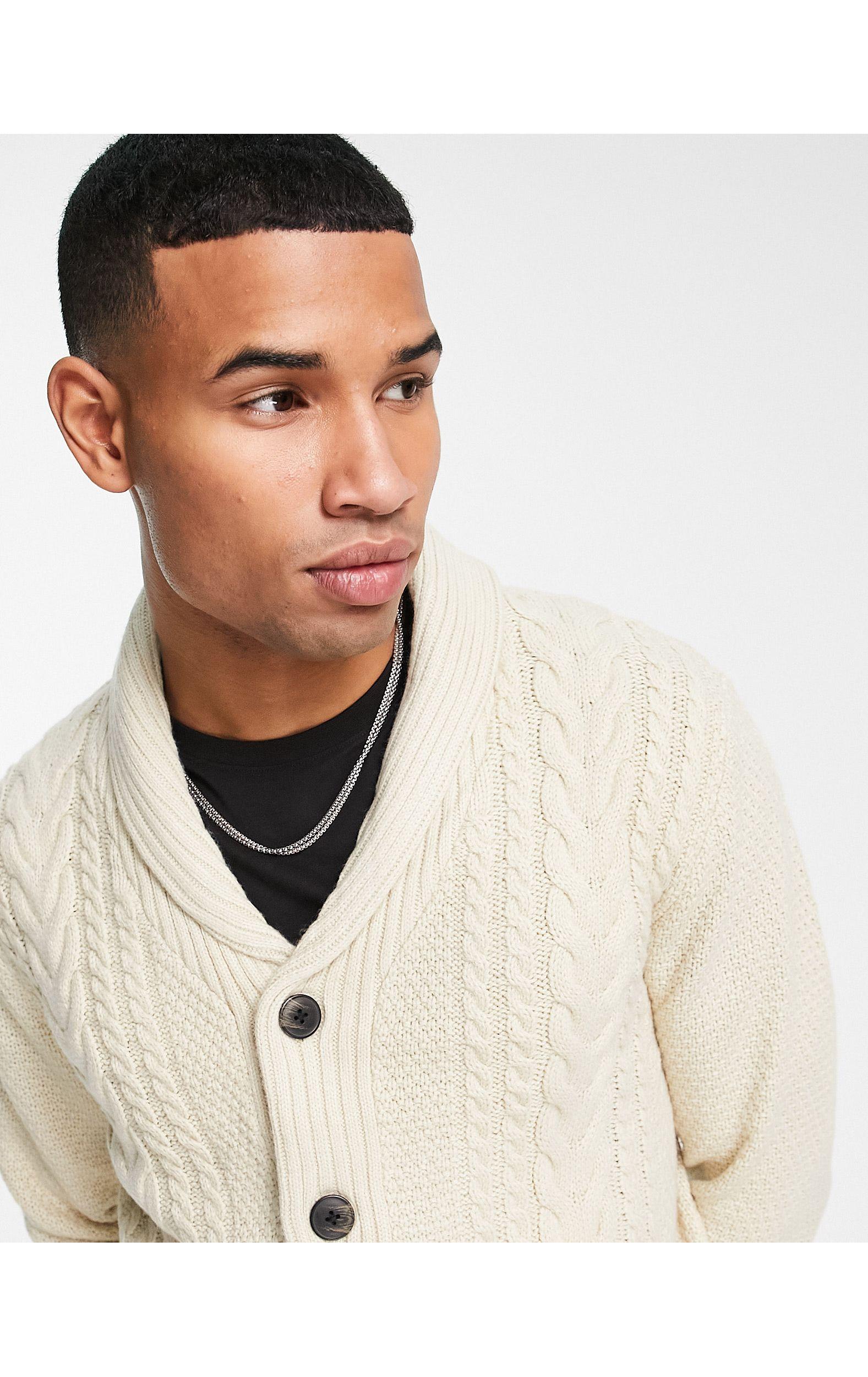 Jack & Jones Cable Knit Cardigan in White for Men | Lyst