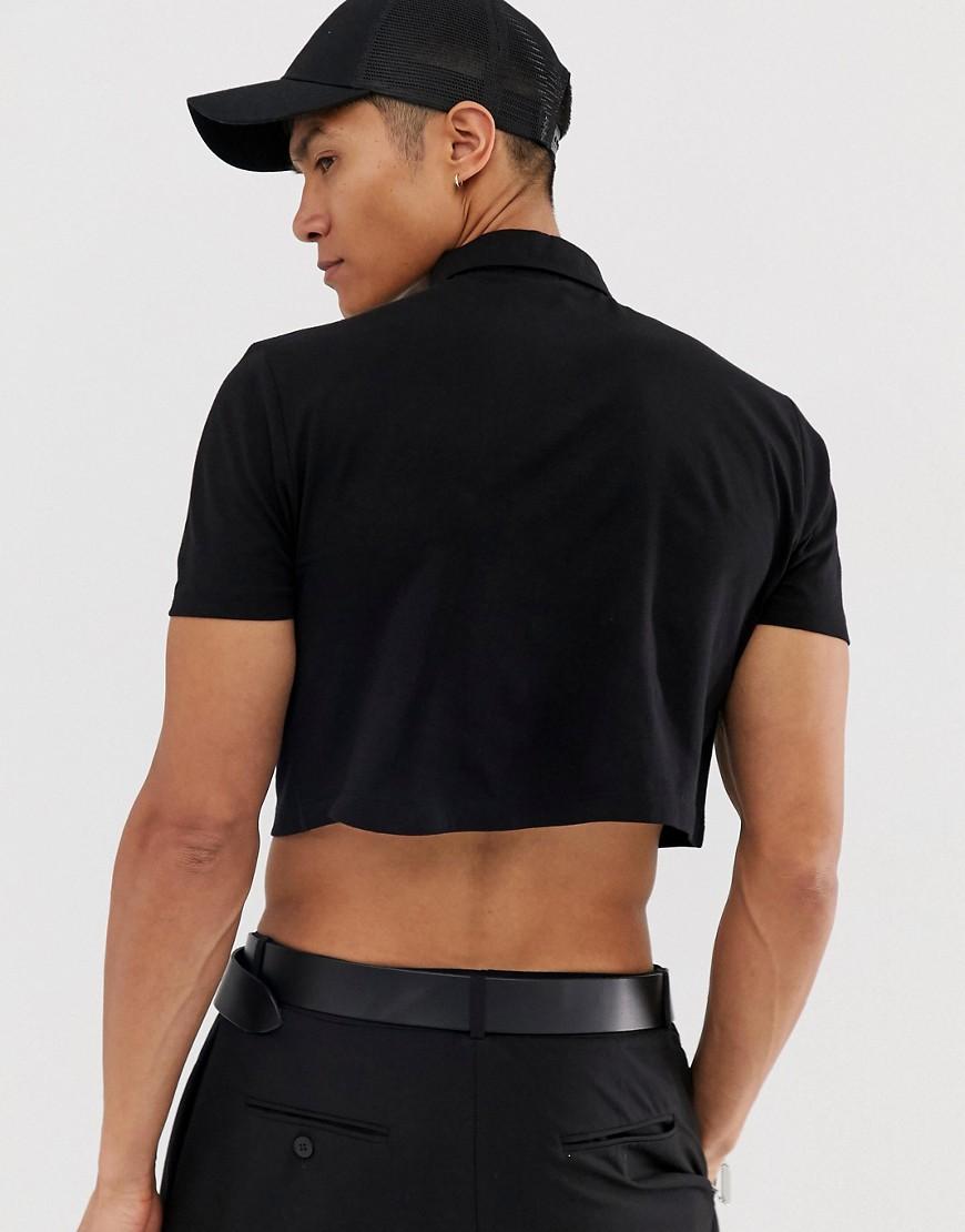 ASOS Relaxed Jersey Cropped Polo In Black for Men - Lyst