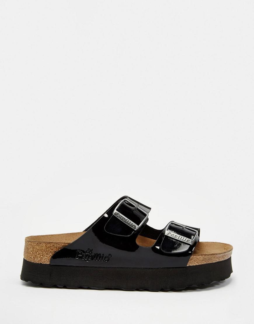 Birkenstock Arizona Platform Patent Black Slider Flat Sandals