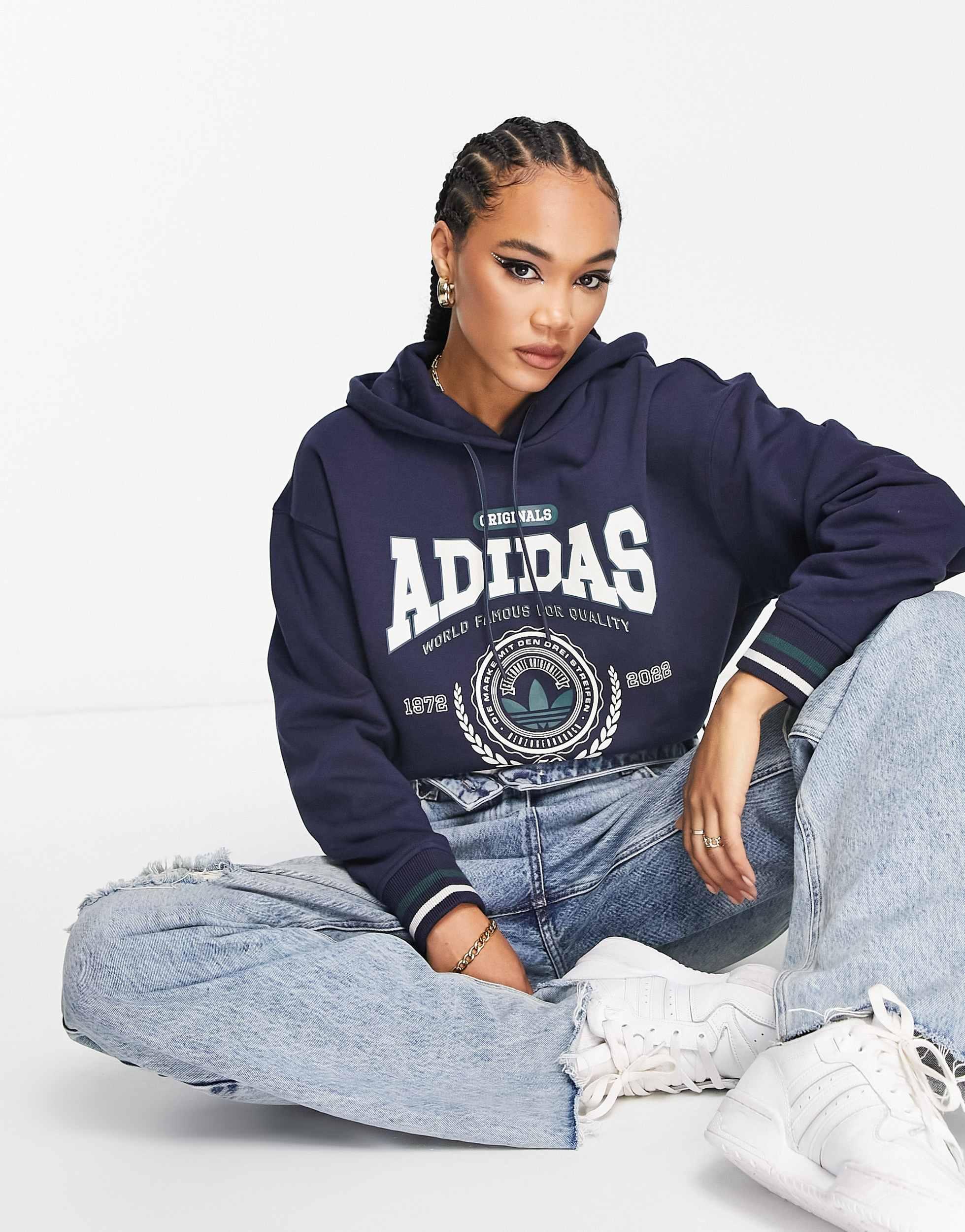 adidas Originals Preppy Varsity Large Logo Hoodie in Blue Lyst