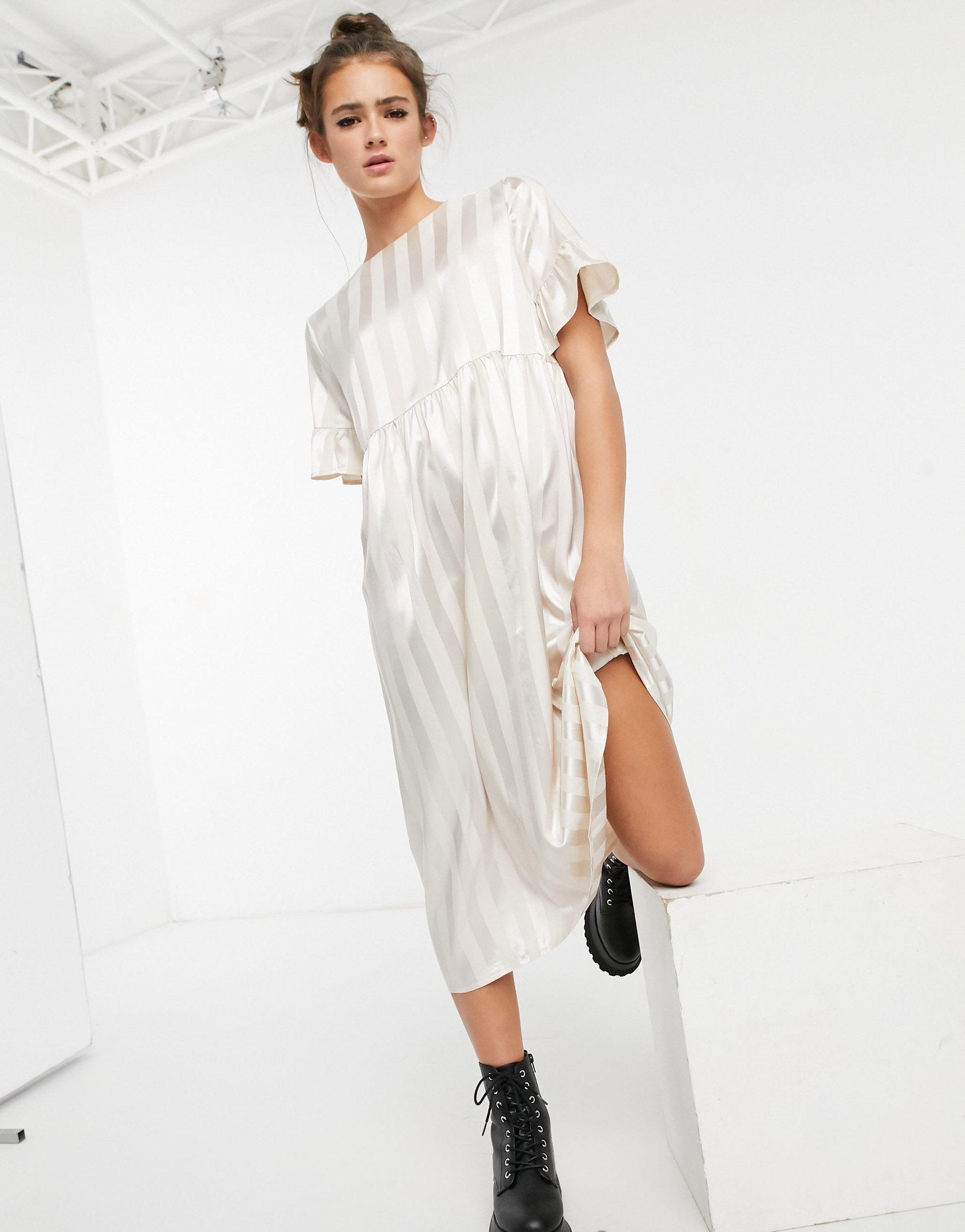 Lola May Long Smock Dress in Cream 
