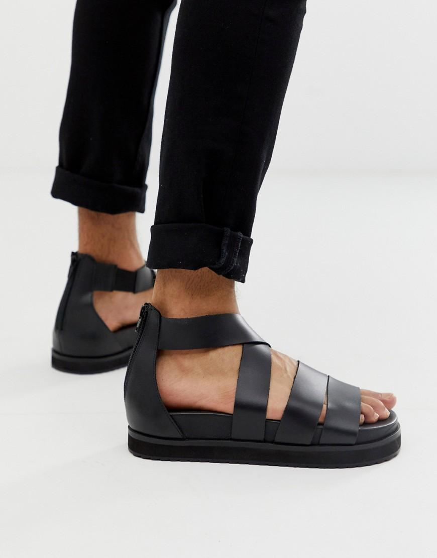 ASOS Gladiator Sandals In Black Leather With Chunky Sole for Men - Lyst