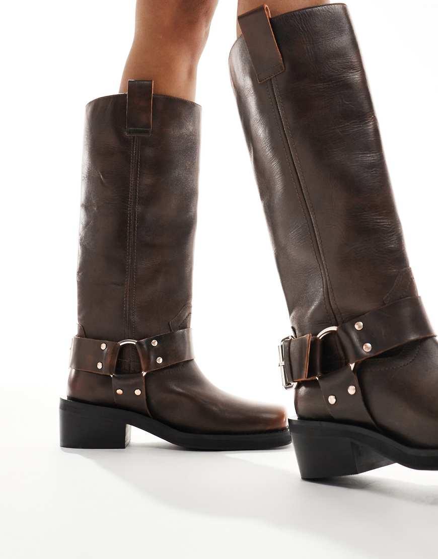 Botas Biker Marrones De Cuero Chief De -Marrón ASOS de color Negro