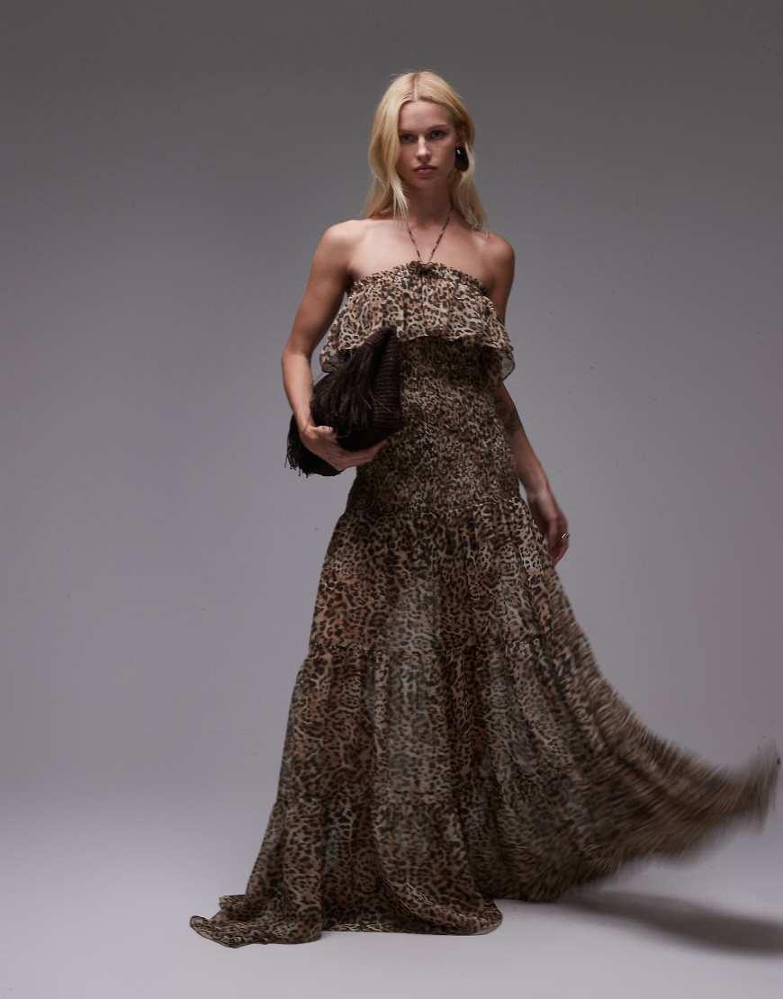 Mango Featuring Kaia Gerber Bandeau Chiffon Maxi Dress in Brown | Lyst UK