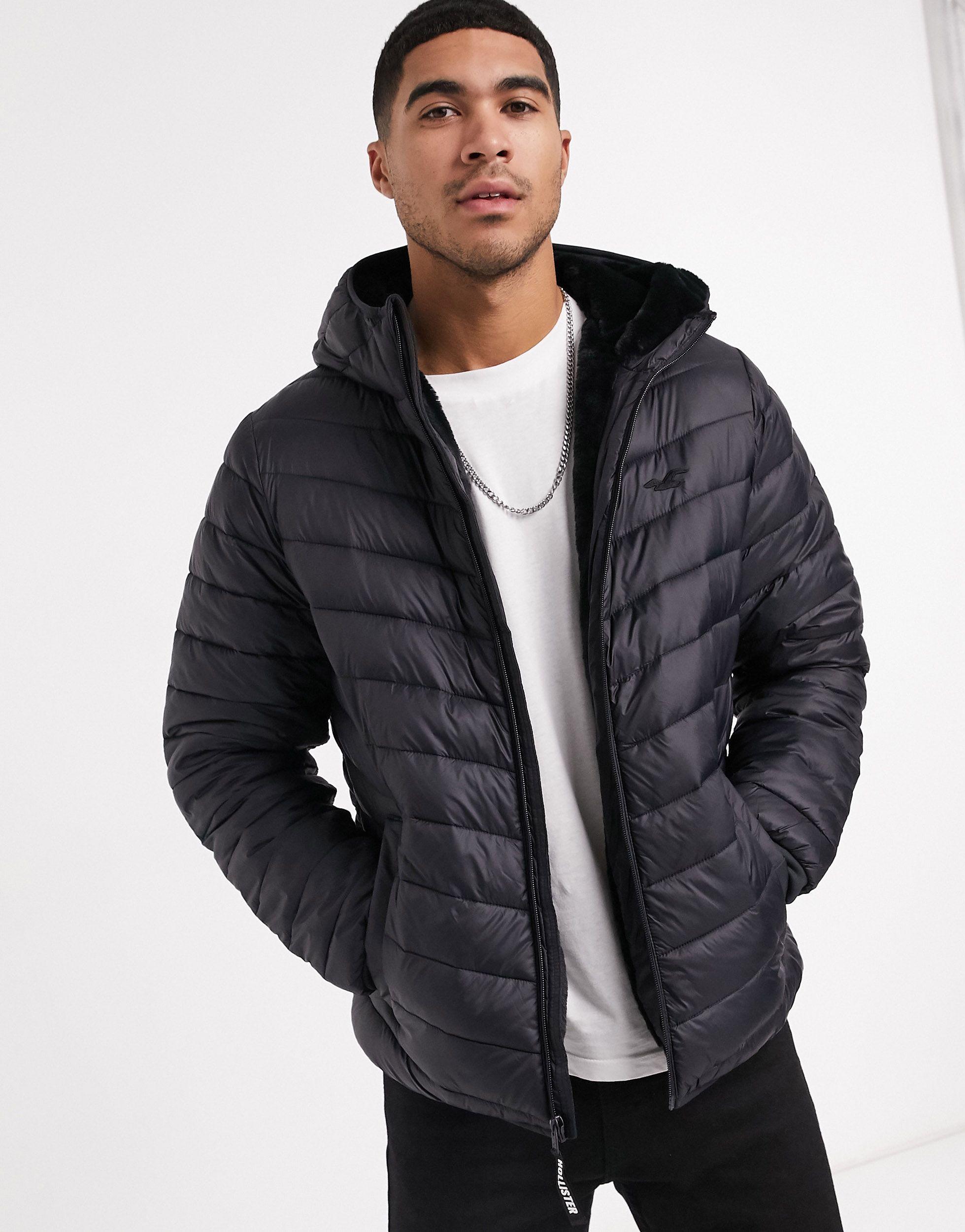 Hollister Cozy Lined Hooded Puffer Jacket in Black for Men | Lyst
