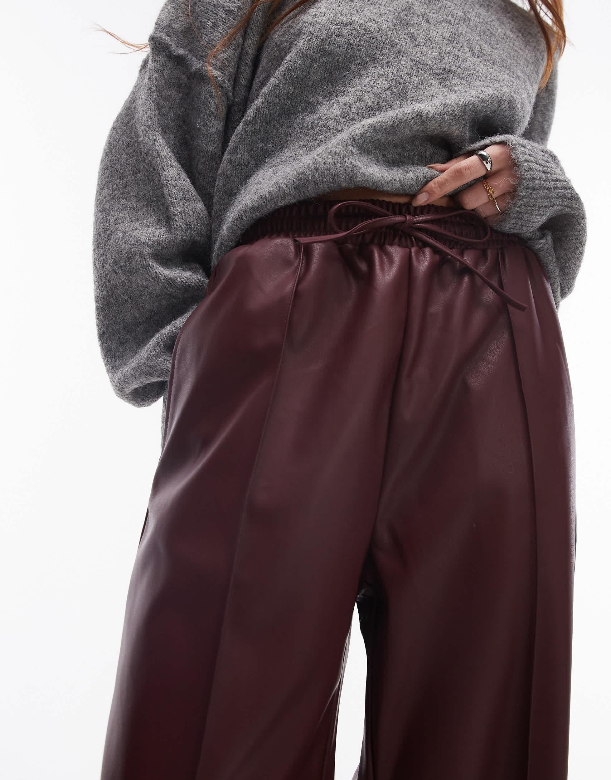 Topshop Leather Trousers Burgundy TOPSHOP Faux Leather Jogger In