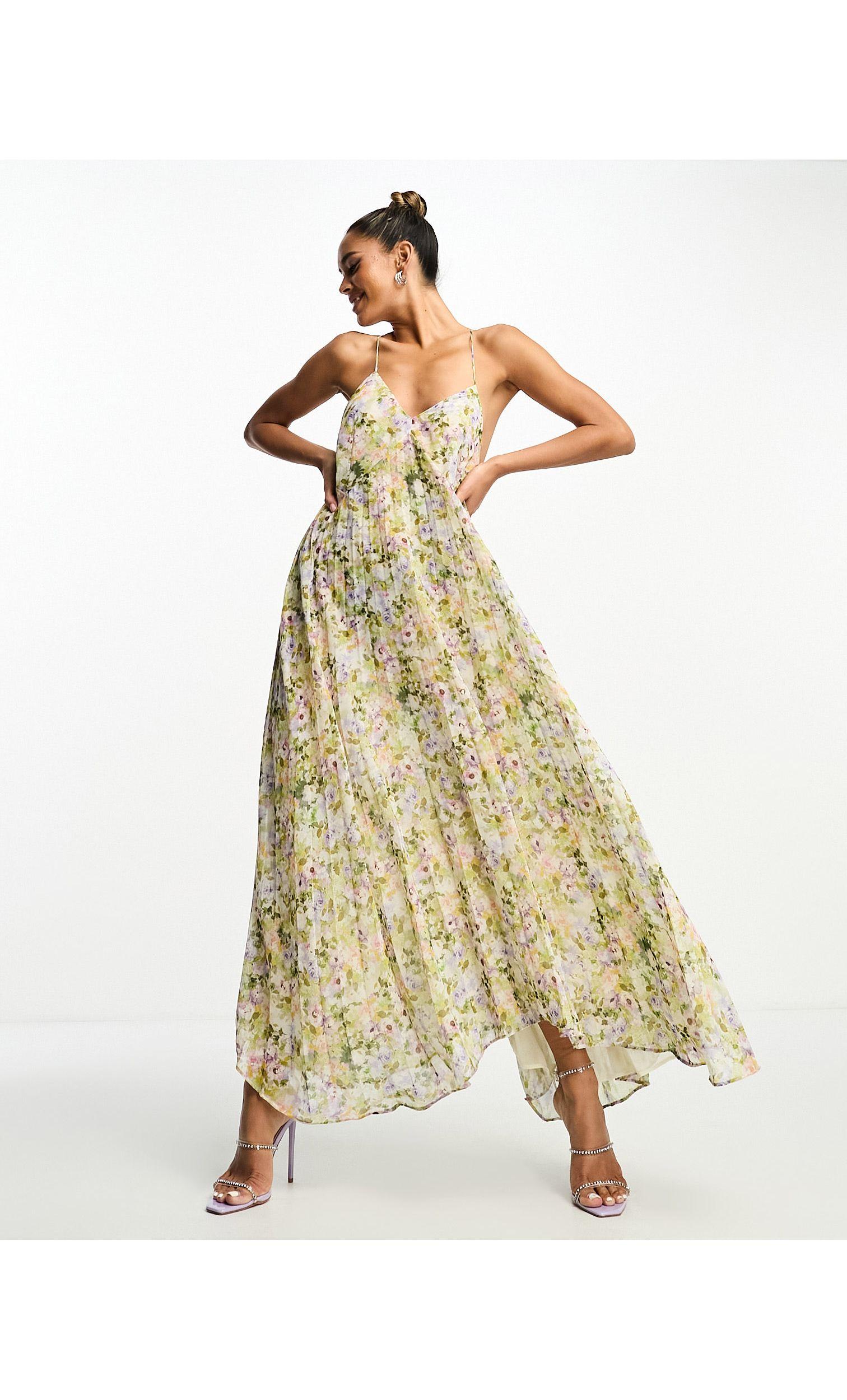 Mango Premium Floral Pleated Maxi Dress With Backless Detail in White | Lyst