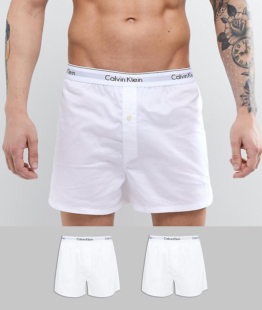 Calvin Klein Modern Cotton Woven Boxers 2 Pack In Slim Fit in White for Men  | Lyst UK