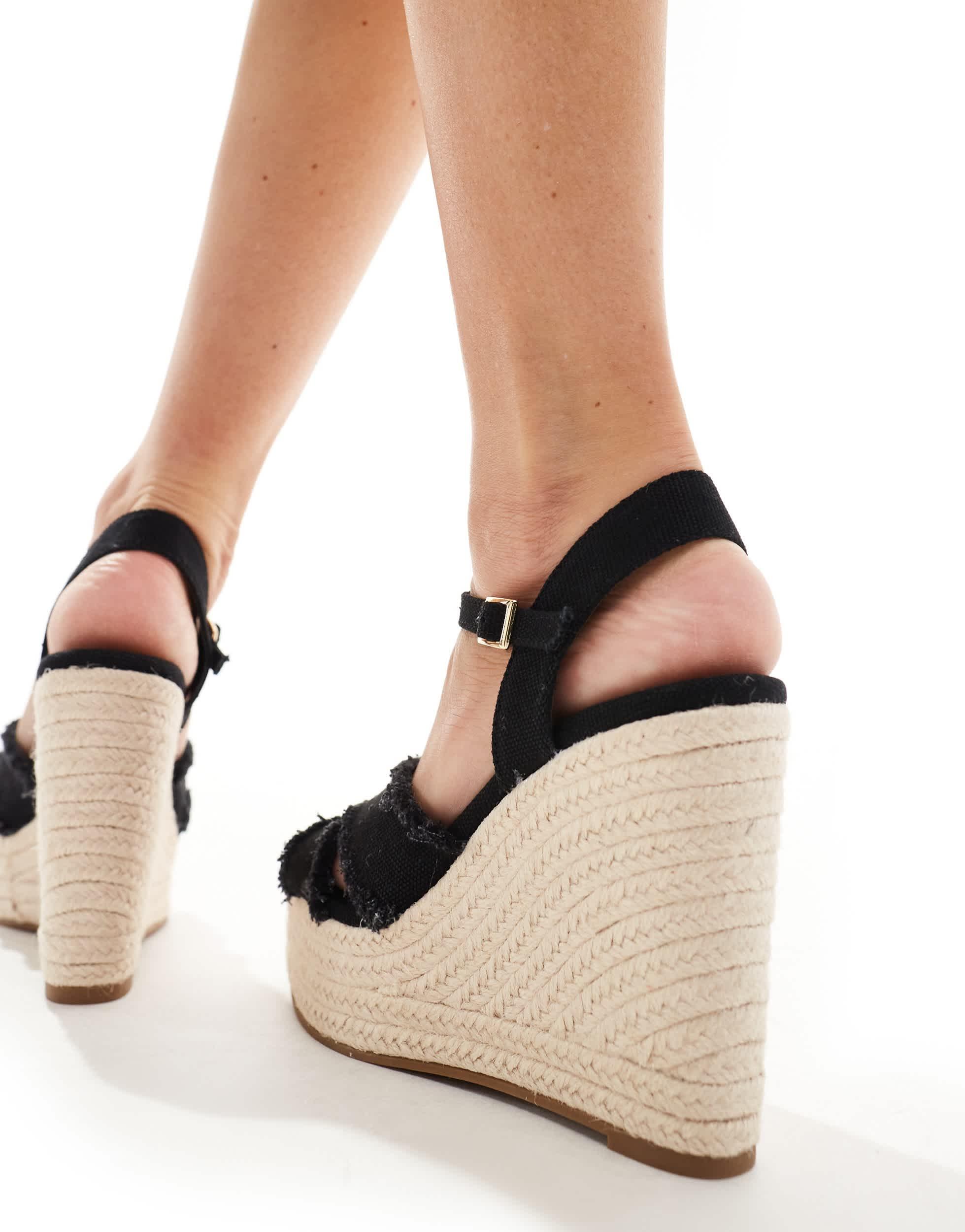 Espadrilles compensees a bout ouvert Stradivarius en coloris Noir Lyst
