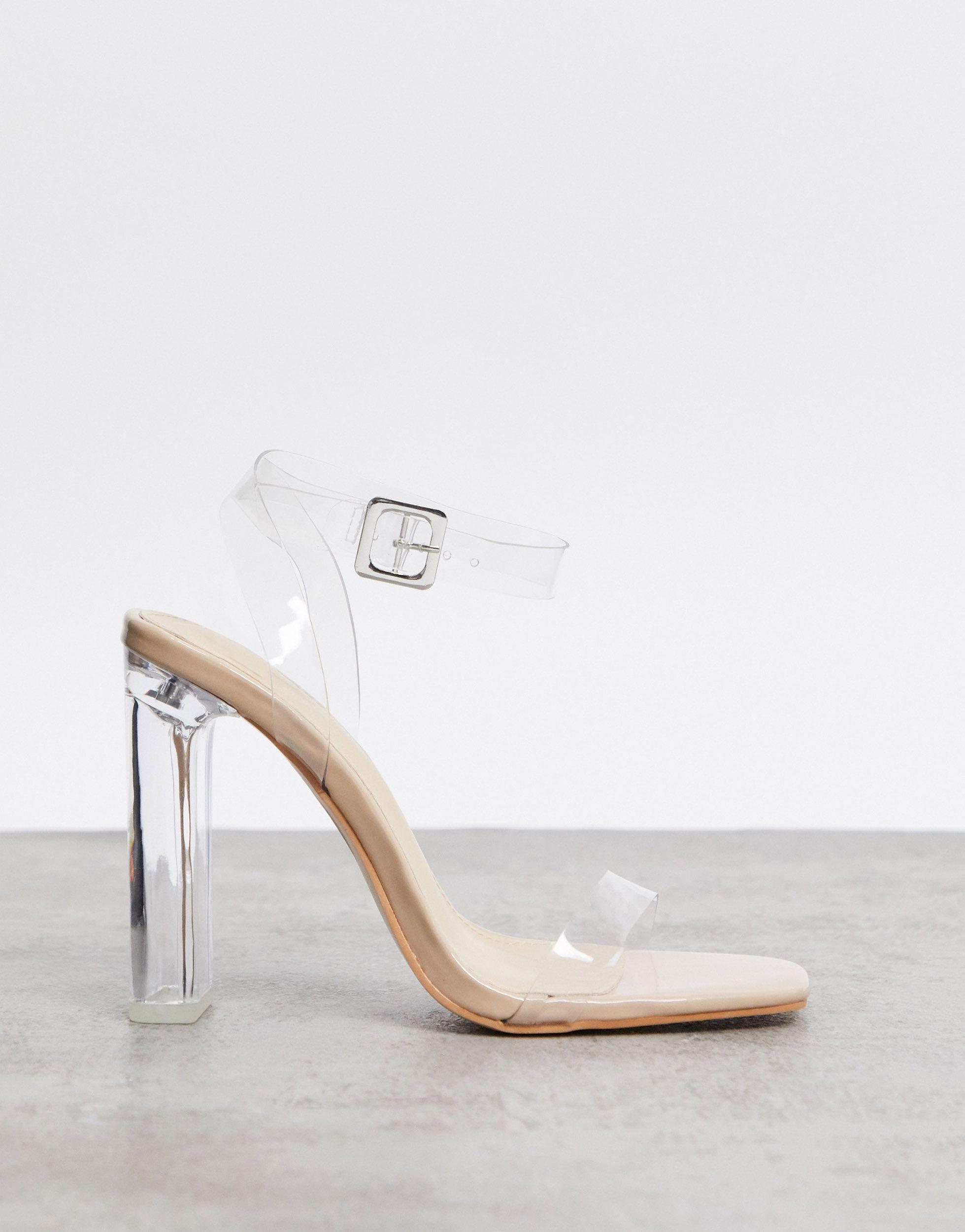Public Desire Tribute - Sandalen Met Doorzichtige Hak En Vierkante Neus in  het Naturel - Lyst
