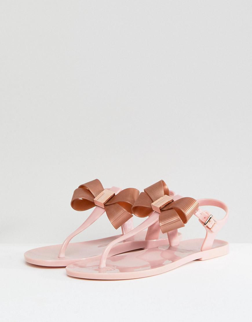 Ted Baker Camaril Pink T-bar Bow Flat Sandals | Lyst