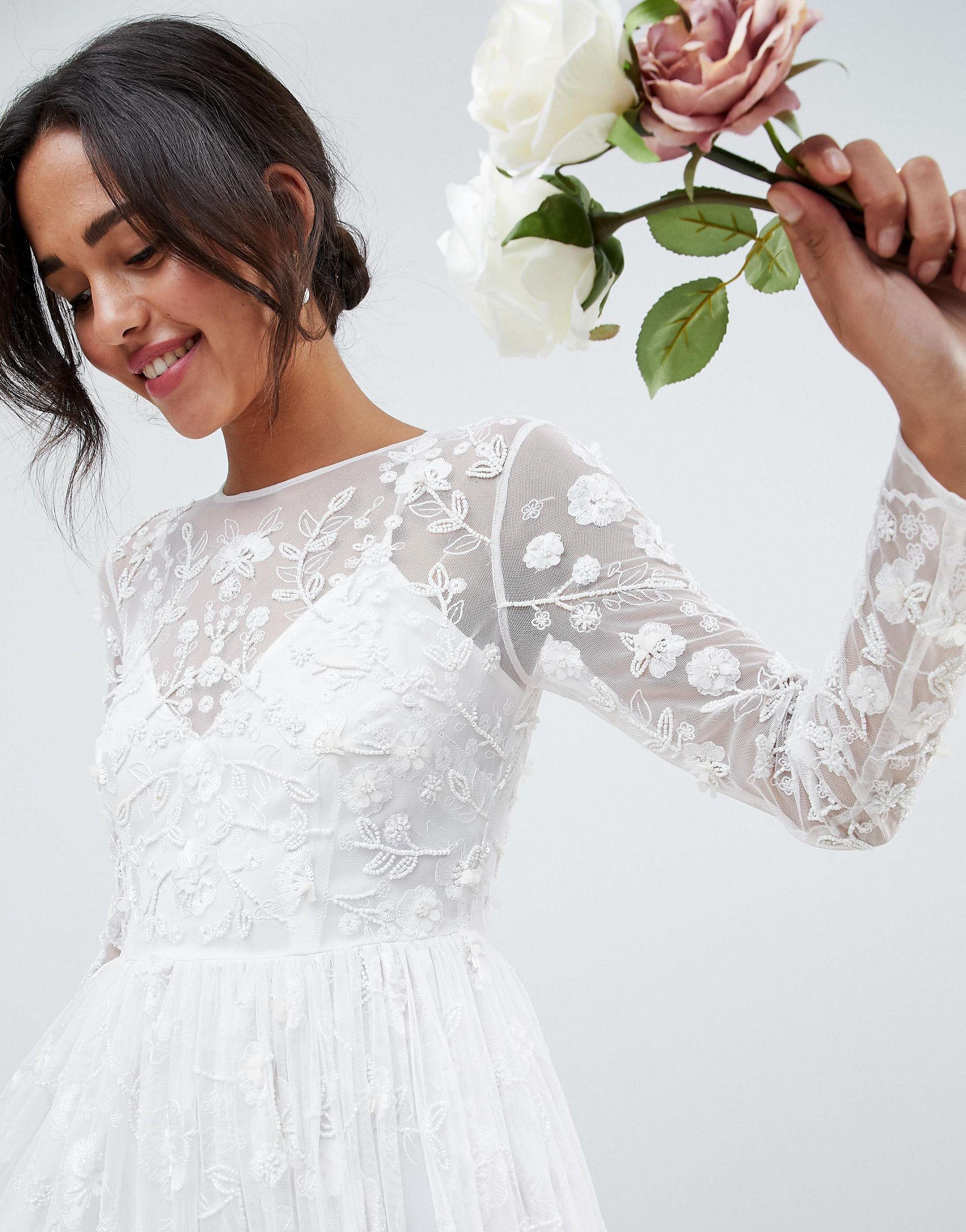 ASOS All Over Embellished And Embroidered Wedding Dress in White | Lyst