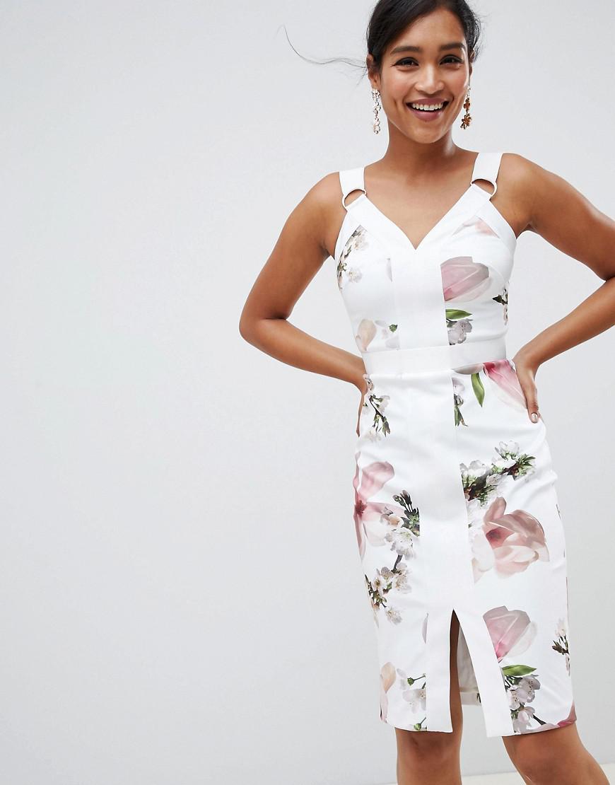 Ted Baker Strappy Bodycon Dress In Harmony Floral Print in White | Lyst