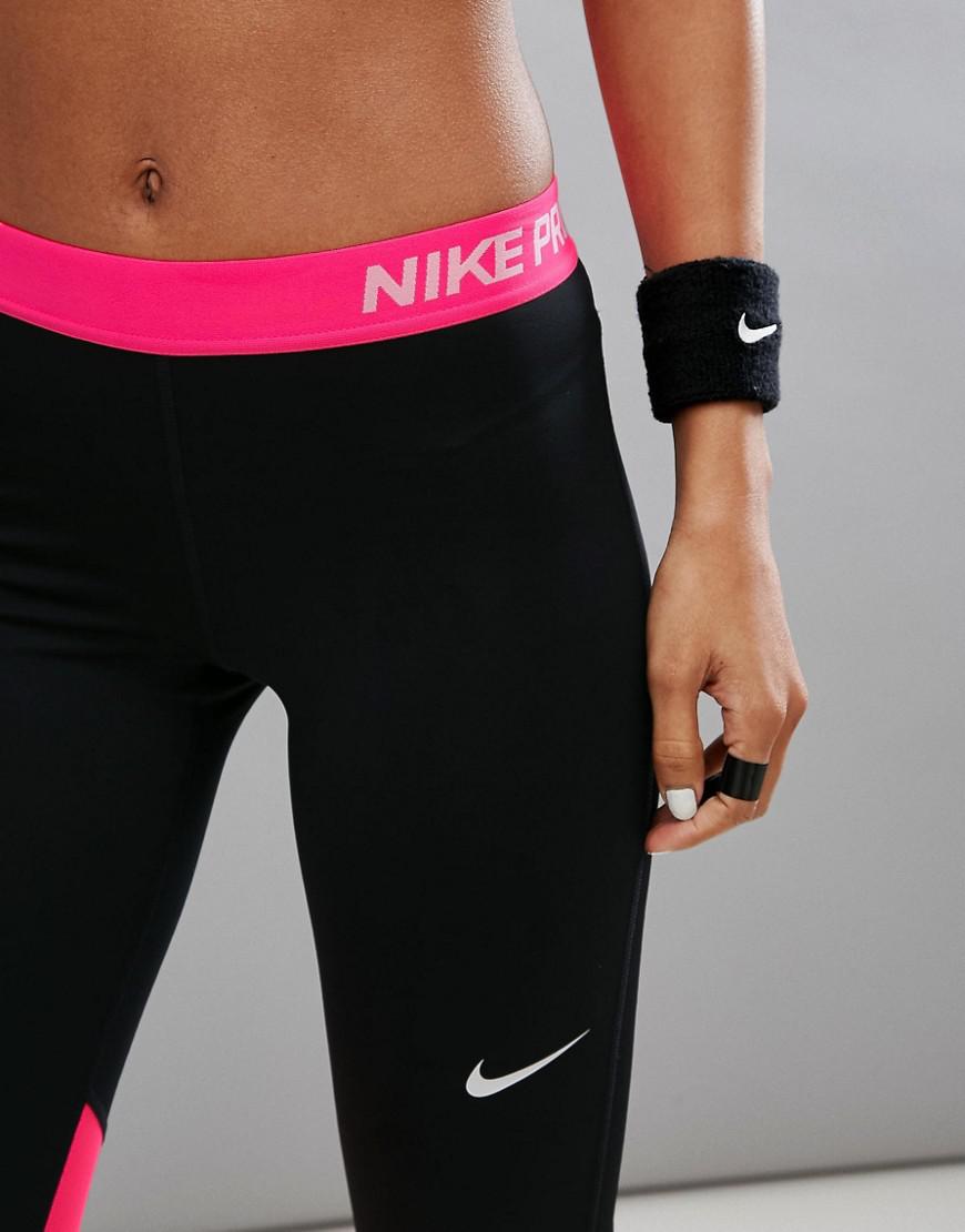 nike pro leggings with pink waistband